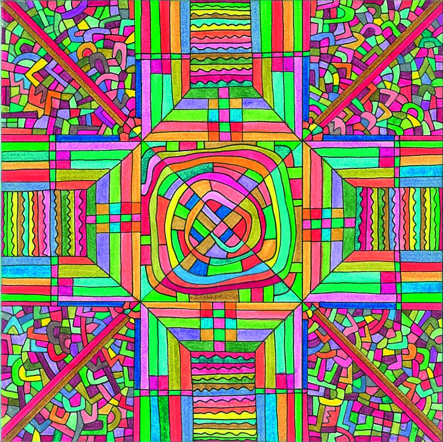 Algorithme visuel n°15, Encre et crayon sur carton, 12 × 12 cm, 2014