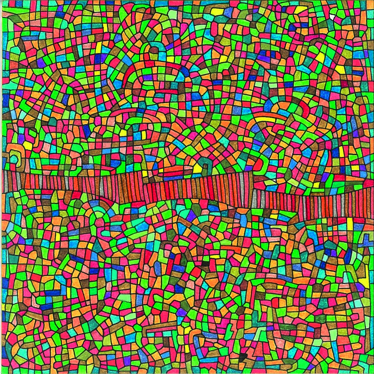 Algorithme visuel n°16, Encre et crayon sur carton, 12 × 12 cm, 2014