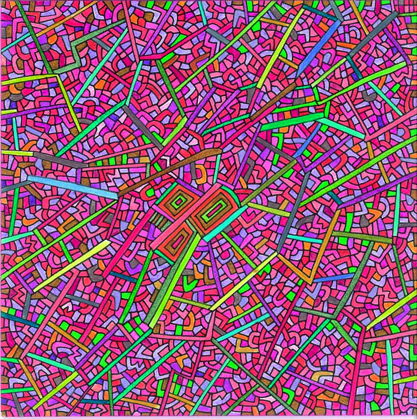 Algorithme visuel n°17, Encre et crayon sur carton, 12 × 12 cm, 2014