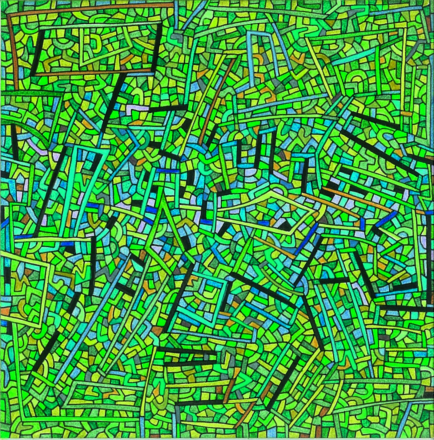 Algorithme visuel n°18, Encre et crayon sur carton, 12 × 12 cm, 2014