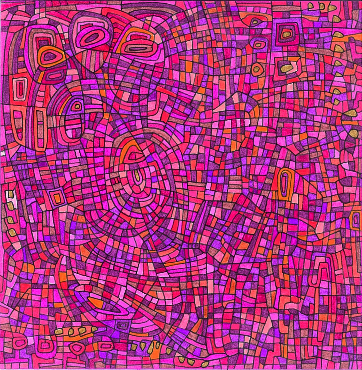 Algorithme visuel n°19, Encre et crayon sur carton, 12 × 12 cm, 2014