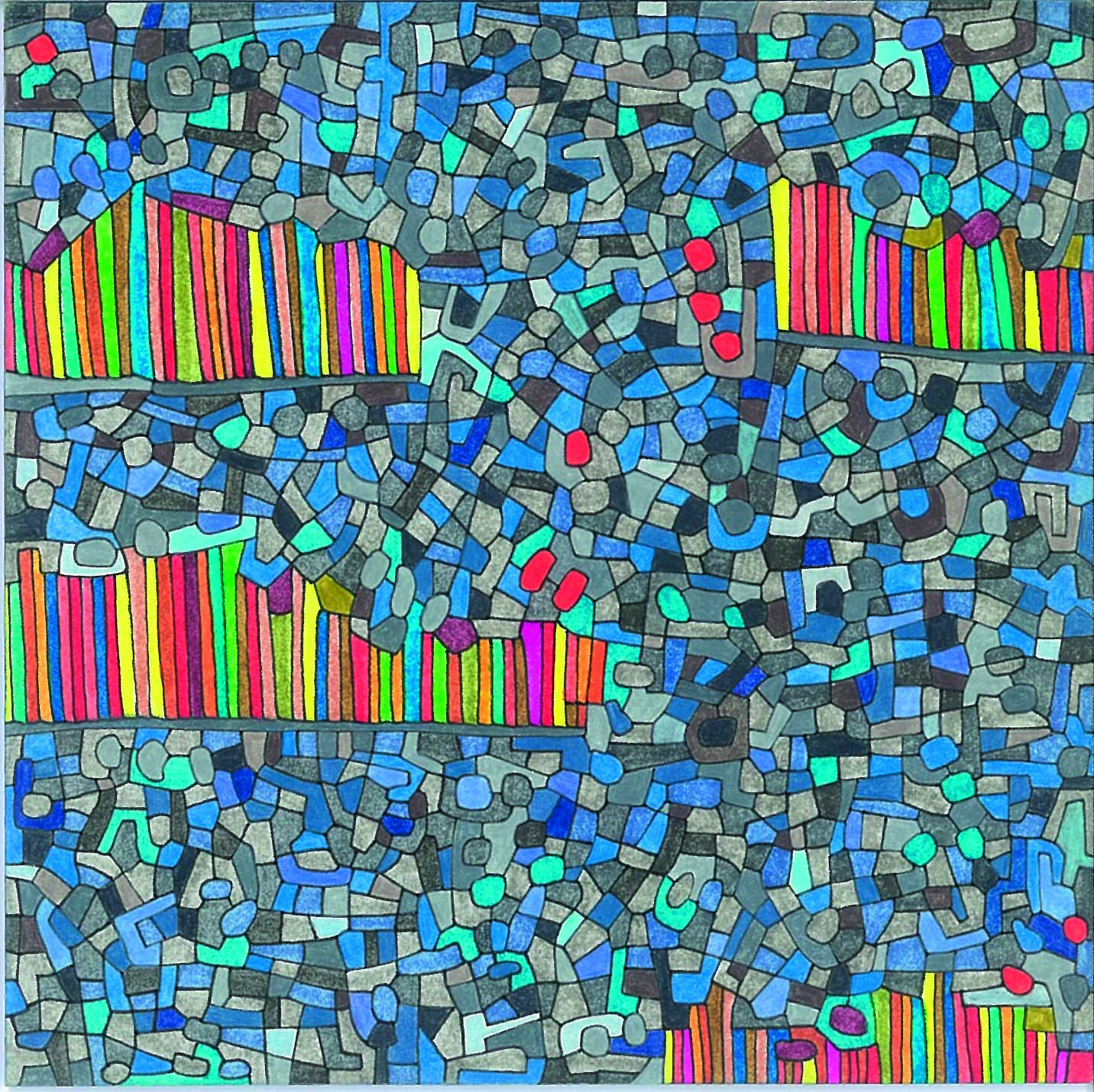 Algorithme visuel n°20, Encre et crayon sur carton, 12 × 12 cm, 2015