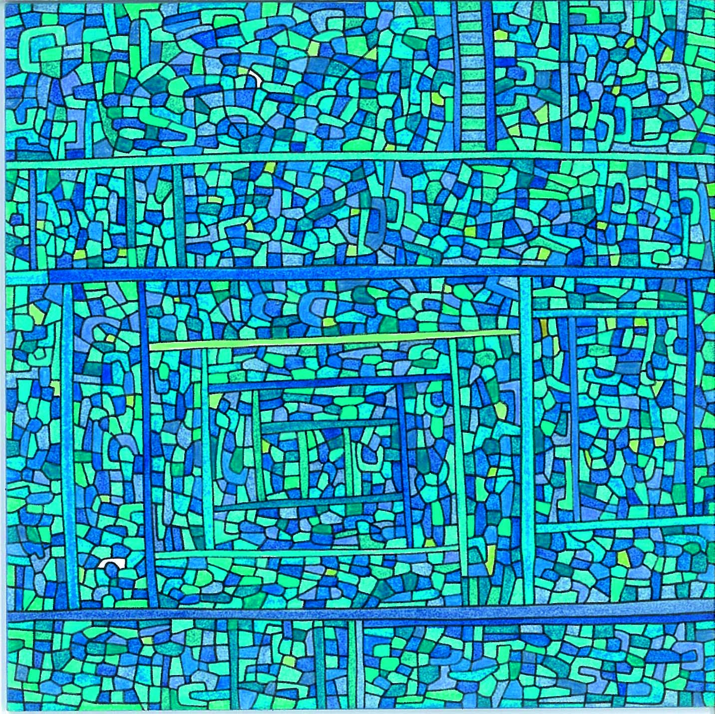 Algorithme visuel n°21, Encre et crayon sur carton, 12 × 12 cm, 2015