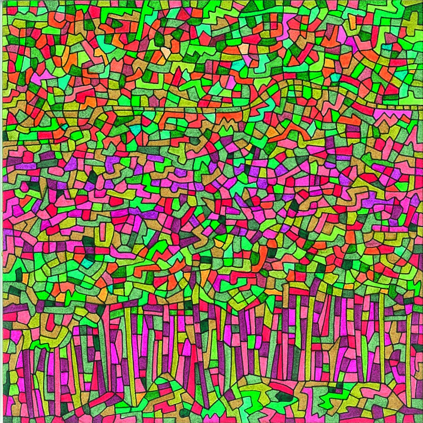 Algorithme visuel n°23, Encre et crayon sur carton, 12 × 12 cm, 2015