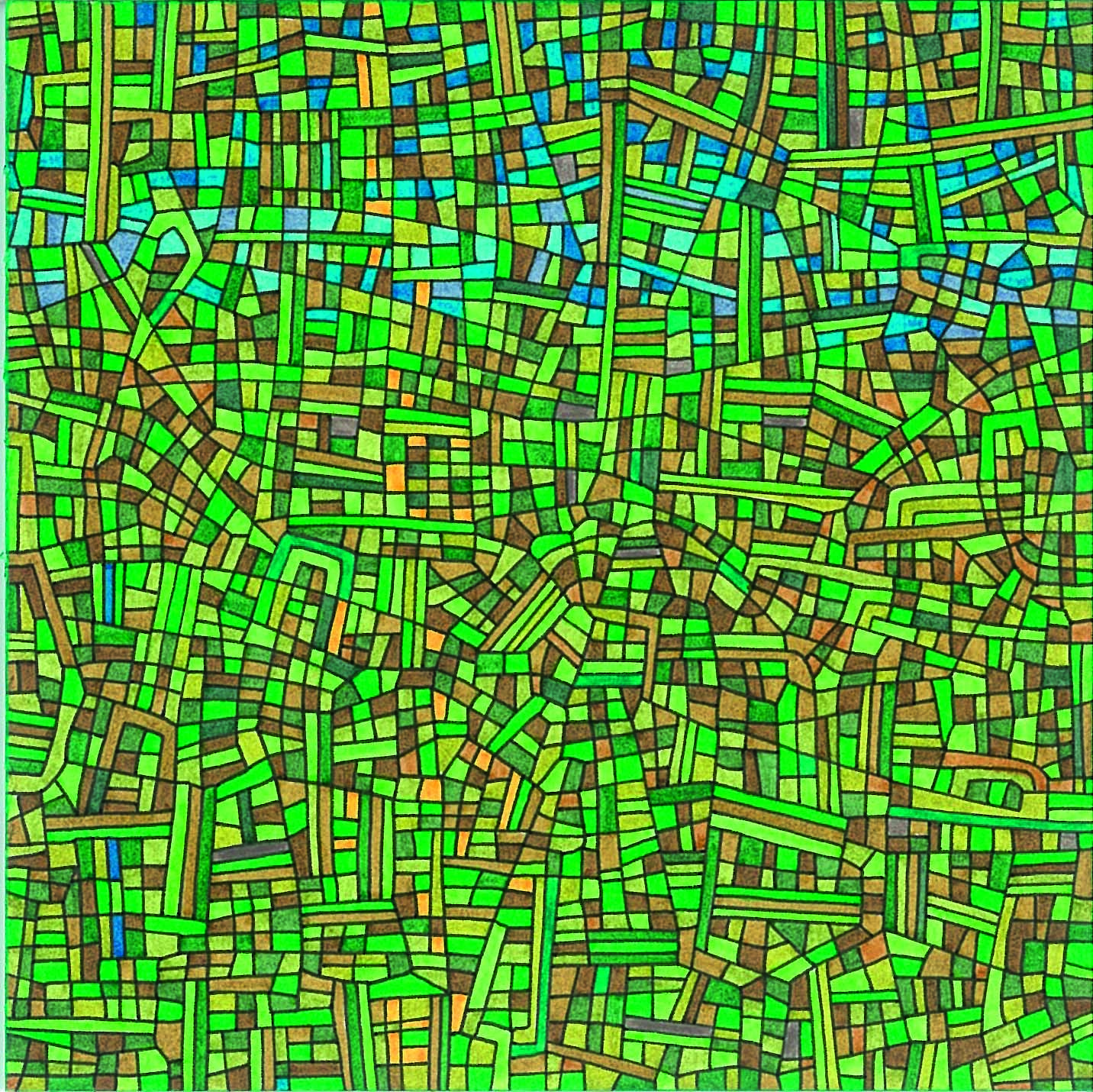 Algorithme visuel n°25, Encre et crayon sur carton, 12 × 12 cm, 2015