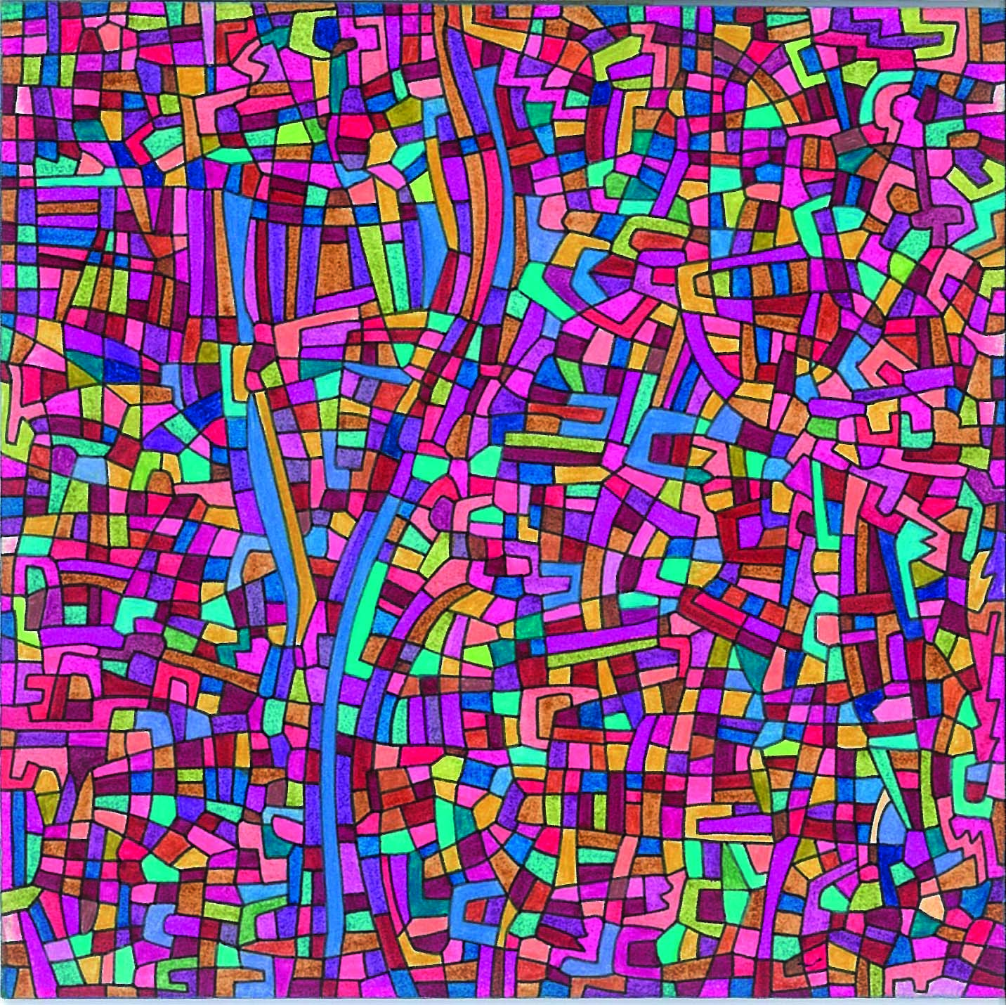 Algorithme visuel n°26, Encre et crayon sur carton, 12 × 12 cm, 2015