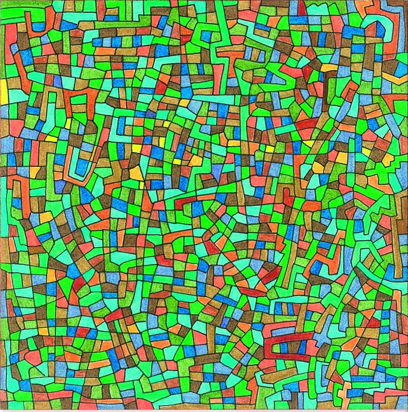 Algorithme visuel n°27, Encre et crayon sur carton, 12 × 12 cm, 2015