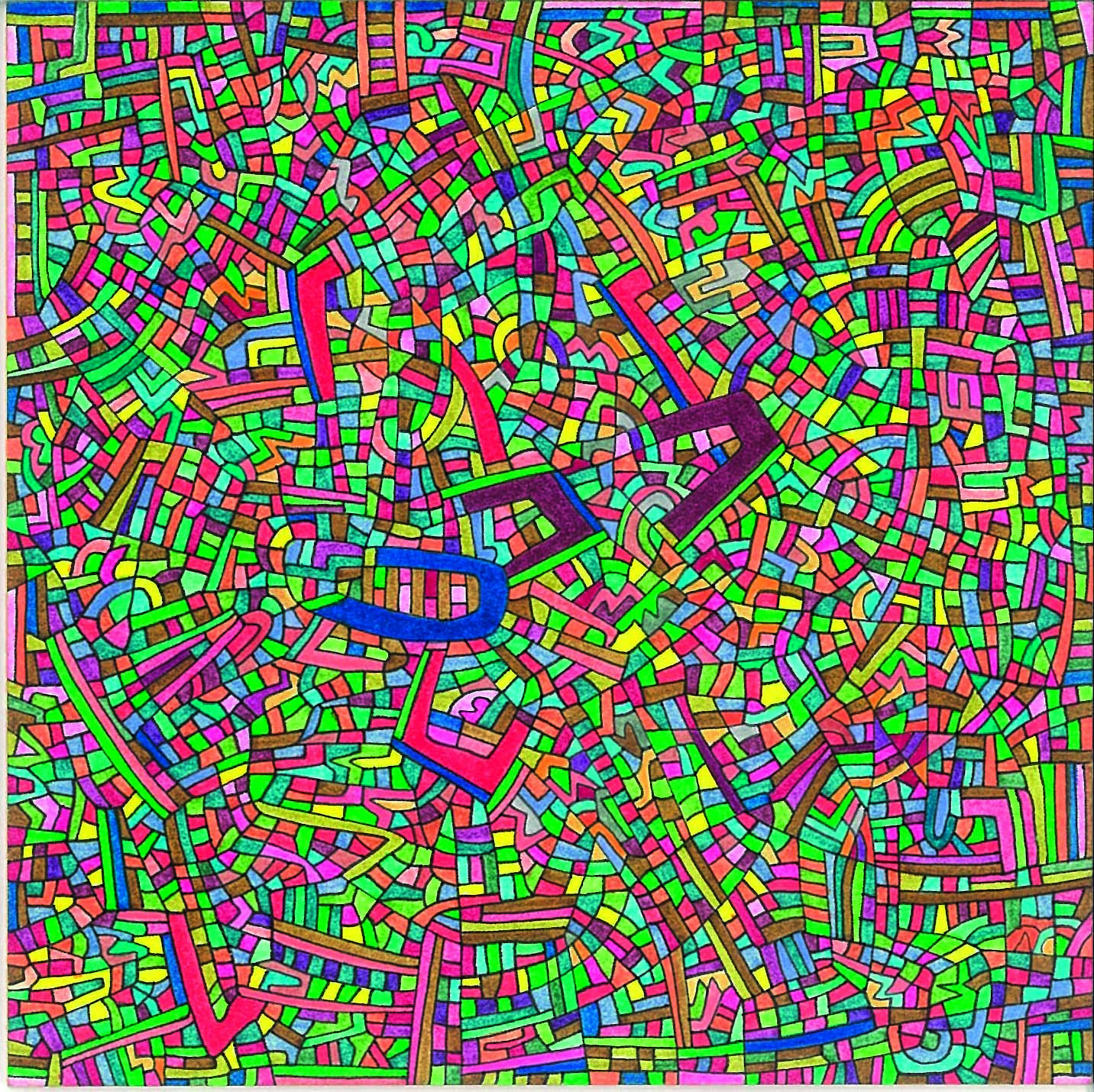 Algorithme visuel n°32, Encre et crayon sur carton, 12 × 12 cm, 2015