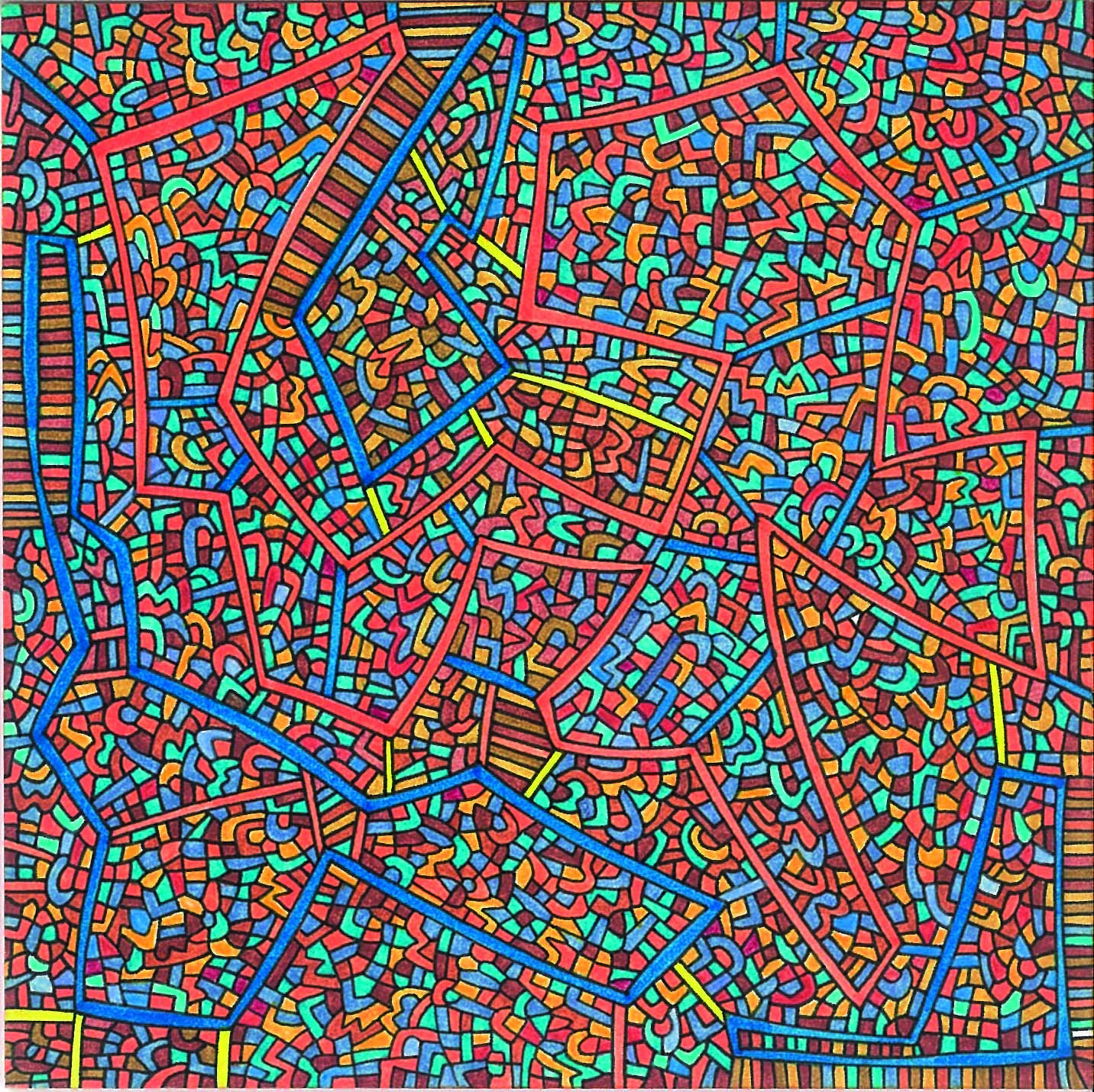 Algorithme visuel n°33, Encre et crayon sur carton, 12 × 12 cm, 2015