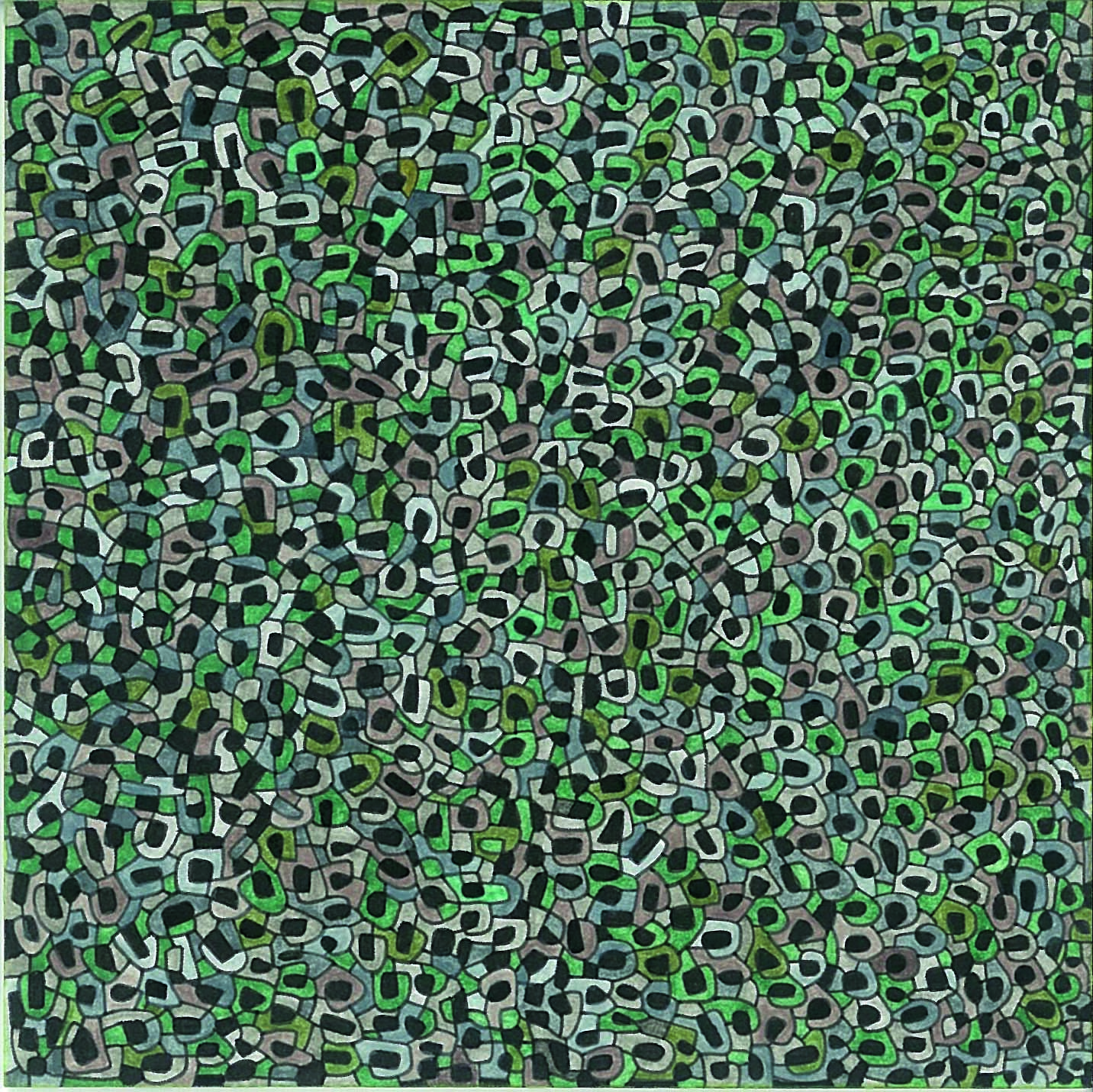 Algorithme visuel n°34, Encre et crayon sur carton, 12 × 12 cm, 2016