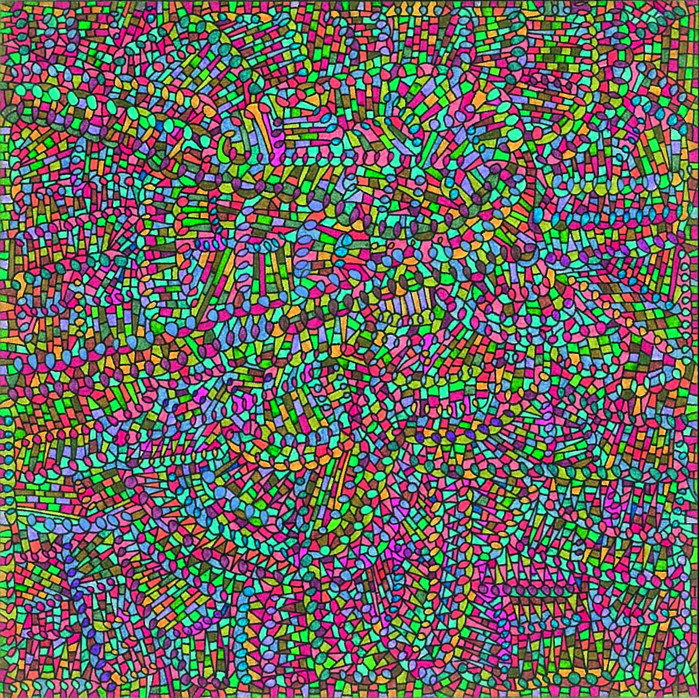 Algorithme visuel n°35, Encre et crayon sur carton, 12 × 12 cm, 2016