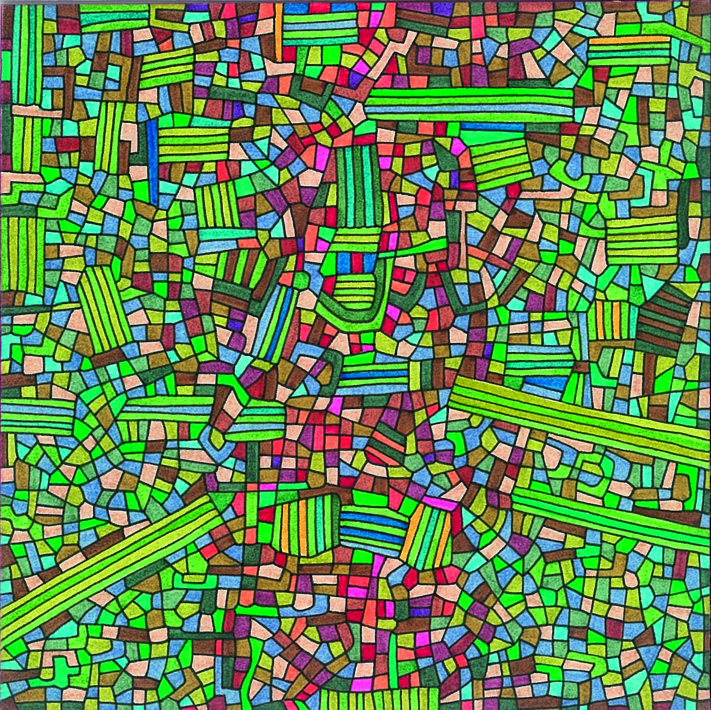 Algorithme visuel n°36, Encre et crayon sur carton, 12 × 12 cm, 2016