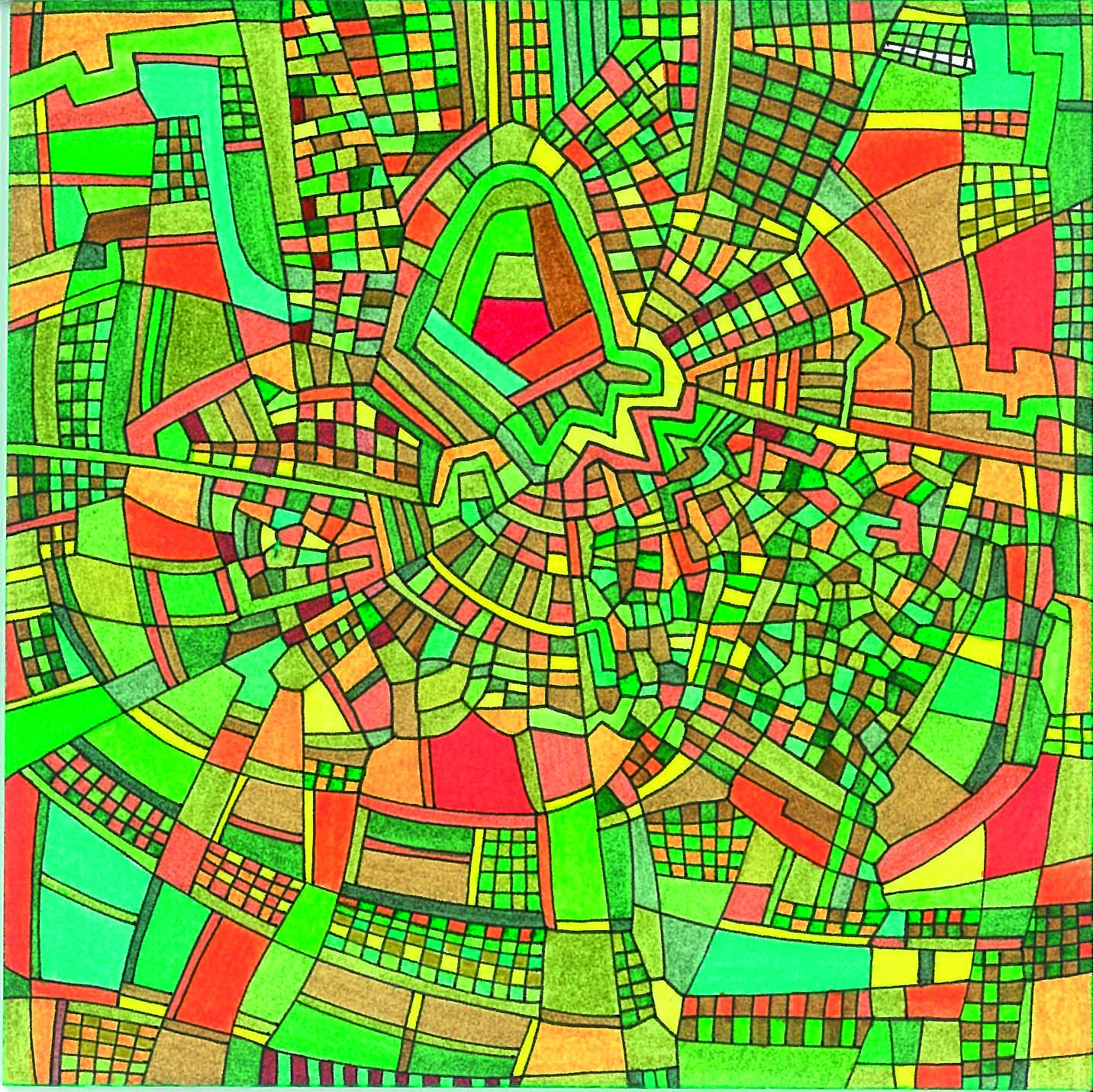 Algorithme visuel n°38, Encre et crayon sur carton, 12 × 12 cm, 2016