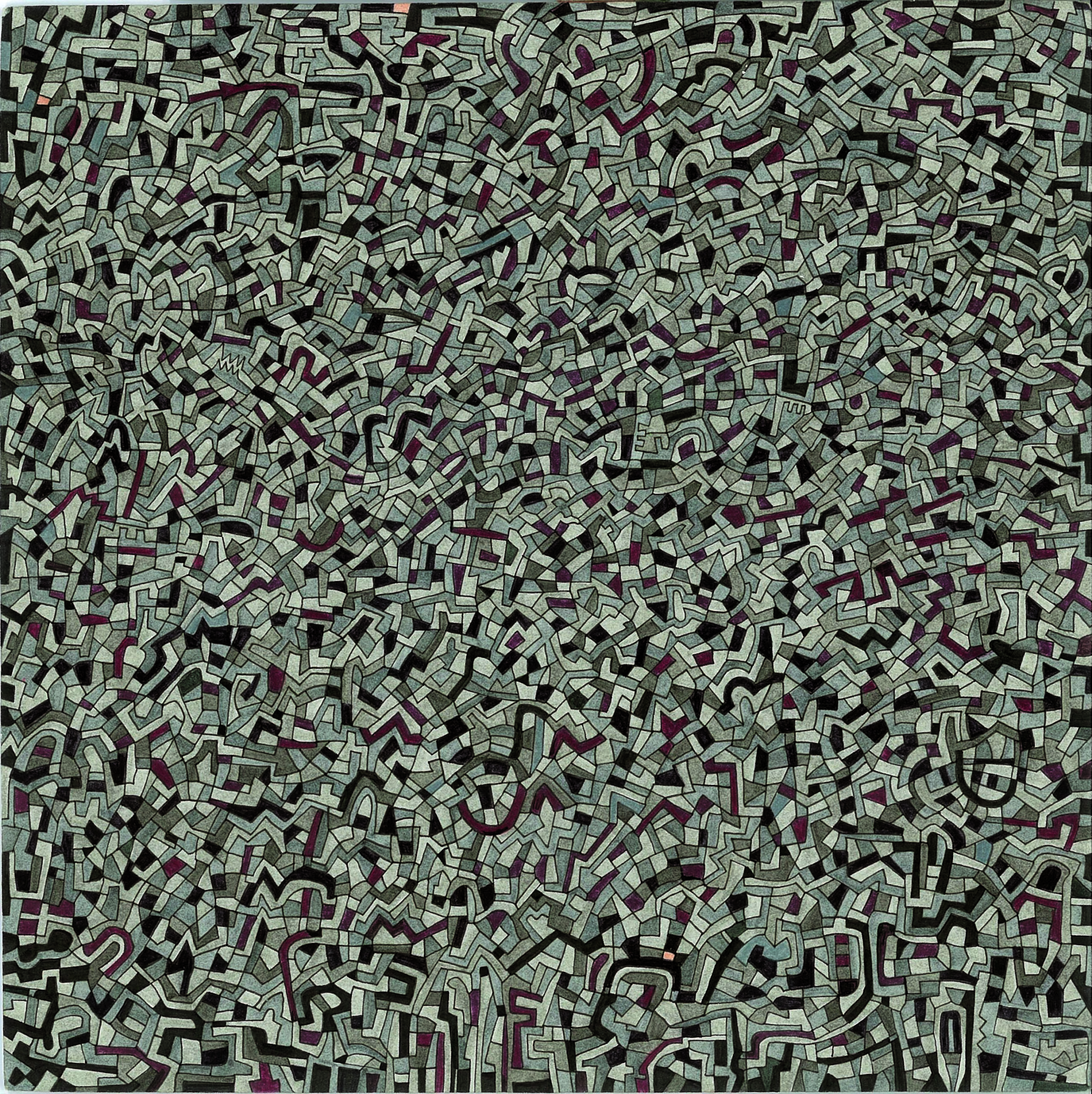 Algorithme visuel n°41, Encre et crayon sur carton, 24 × 24 cm, 2011