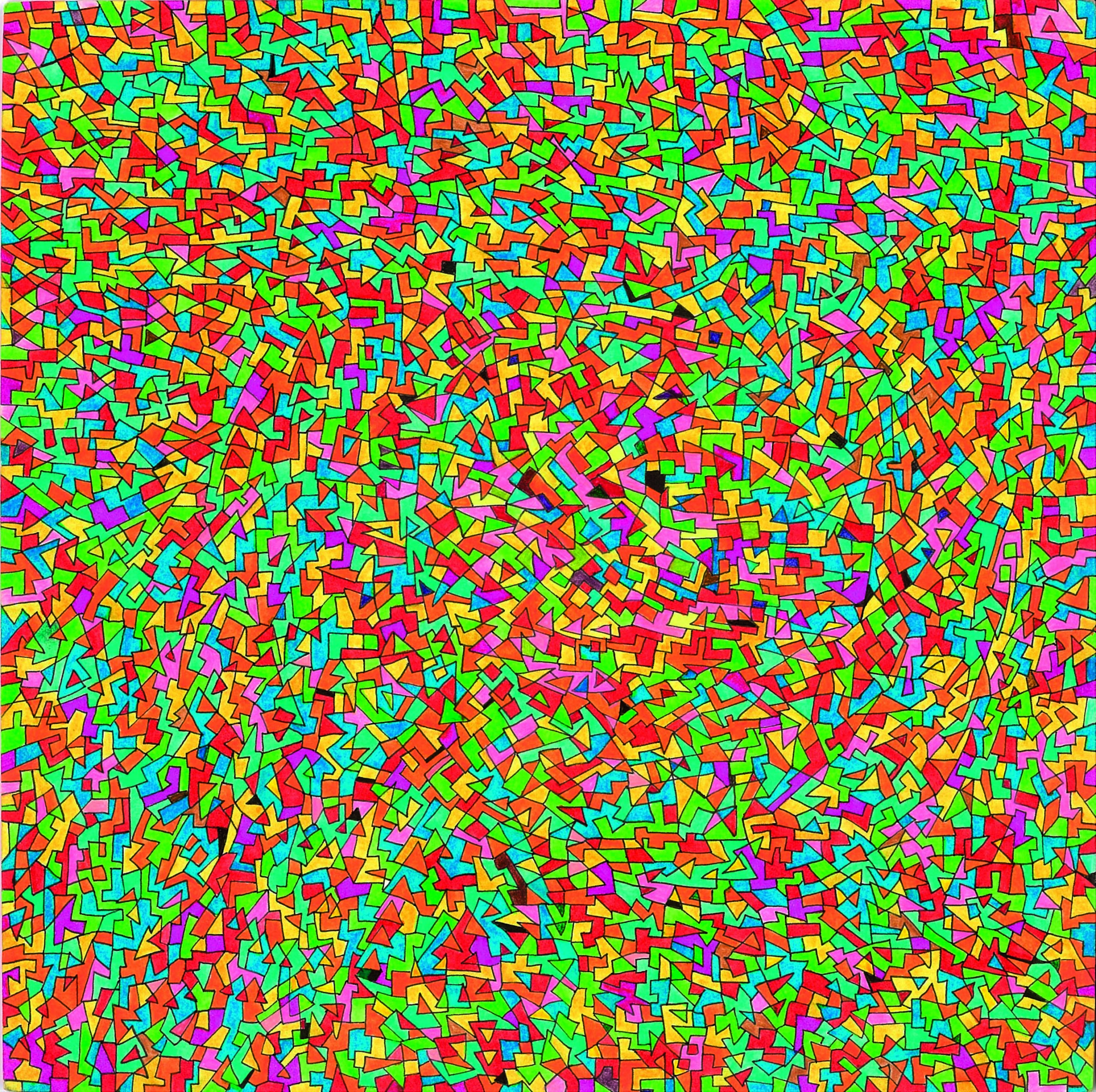 Algorithme visuel n°42, Encre et crayon sur carton, 24 × 24 cm, 2011