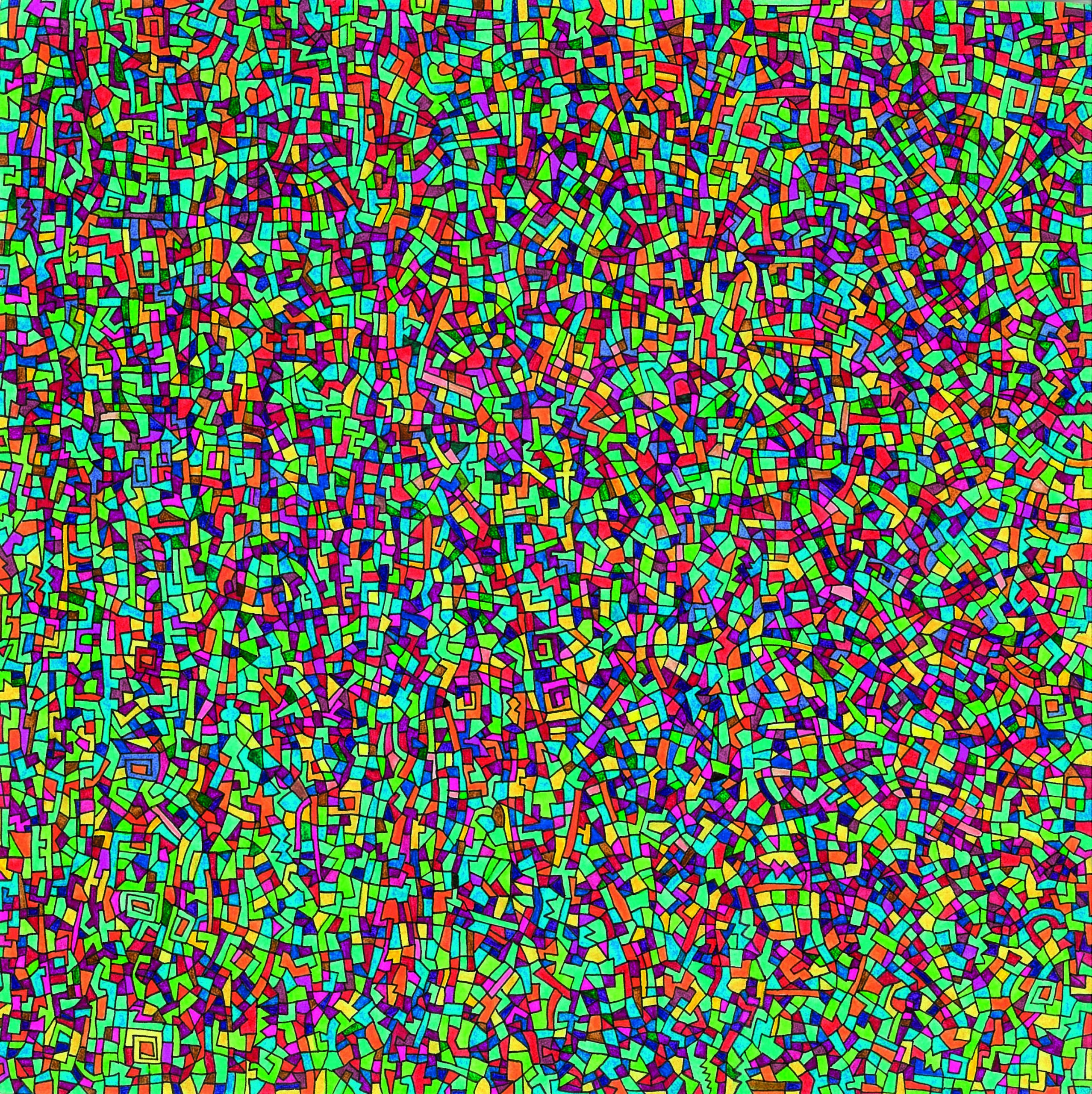 Algorithme visuel n°43, Encre et crayon sur carton, 24 × 24 cm, 2011