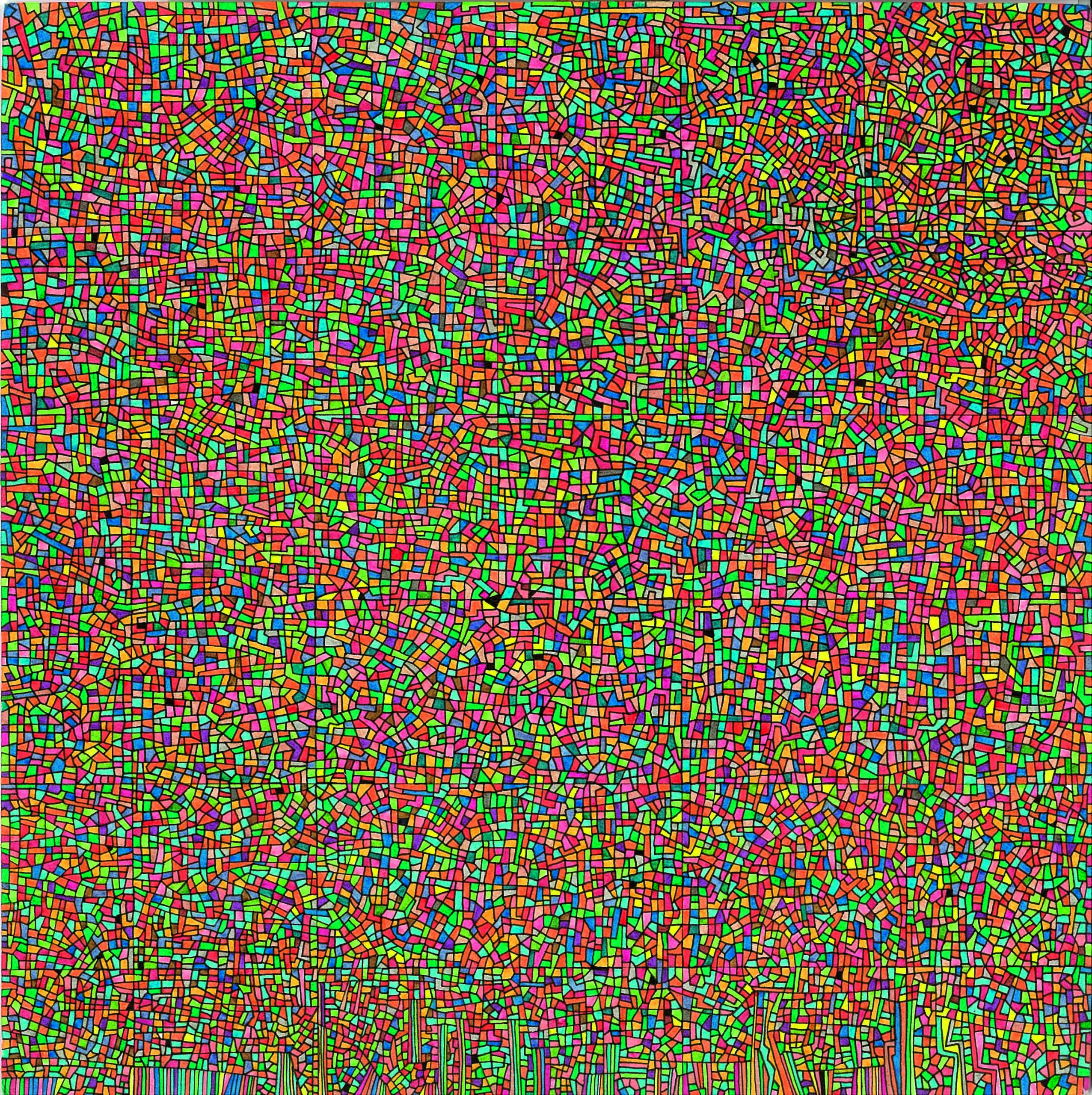 Algorithme visuel n°44, Encre et crayon sur carton, 24 × 24 cm, 2011