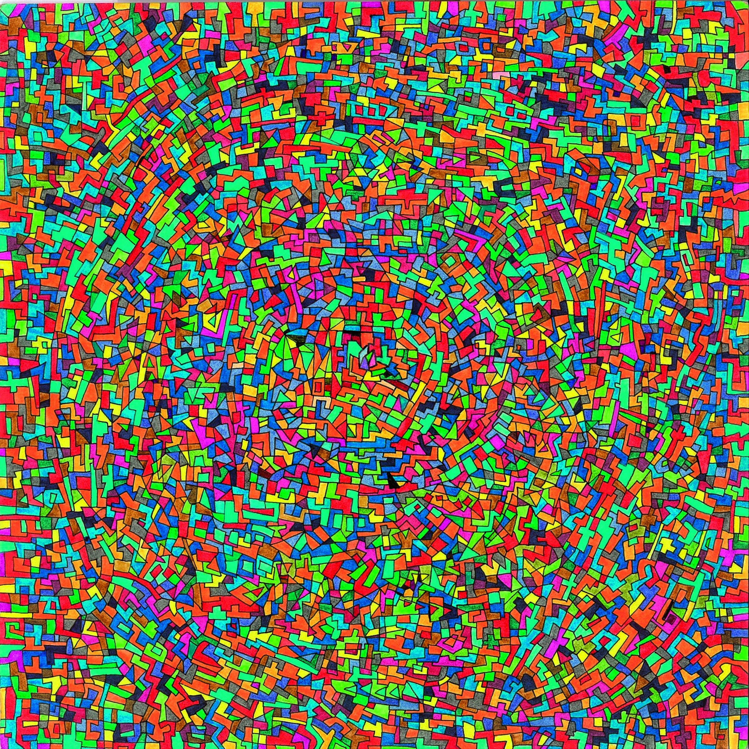Algorithme visuel n°45, Encre et crayon sur carton, 24 × 24 cm, 2011
