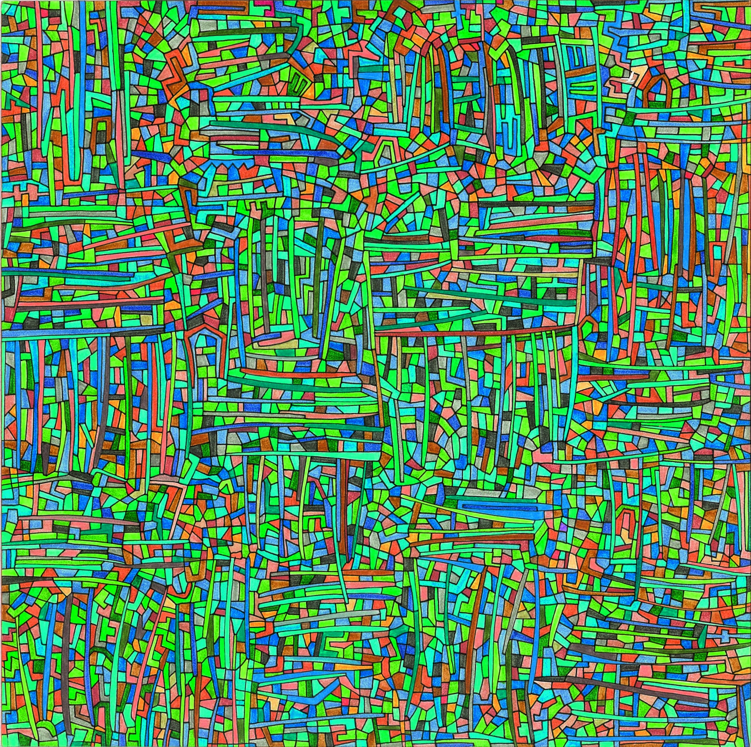 Algorithme visuel n°46, Encre et crayon sur carton, 24 × 24 cm, 2011