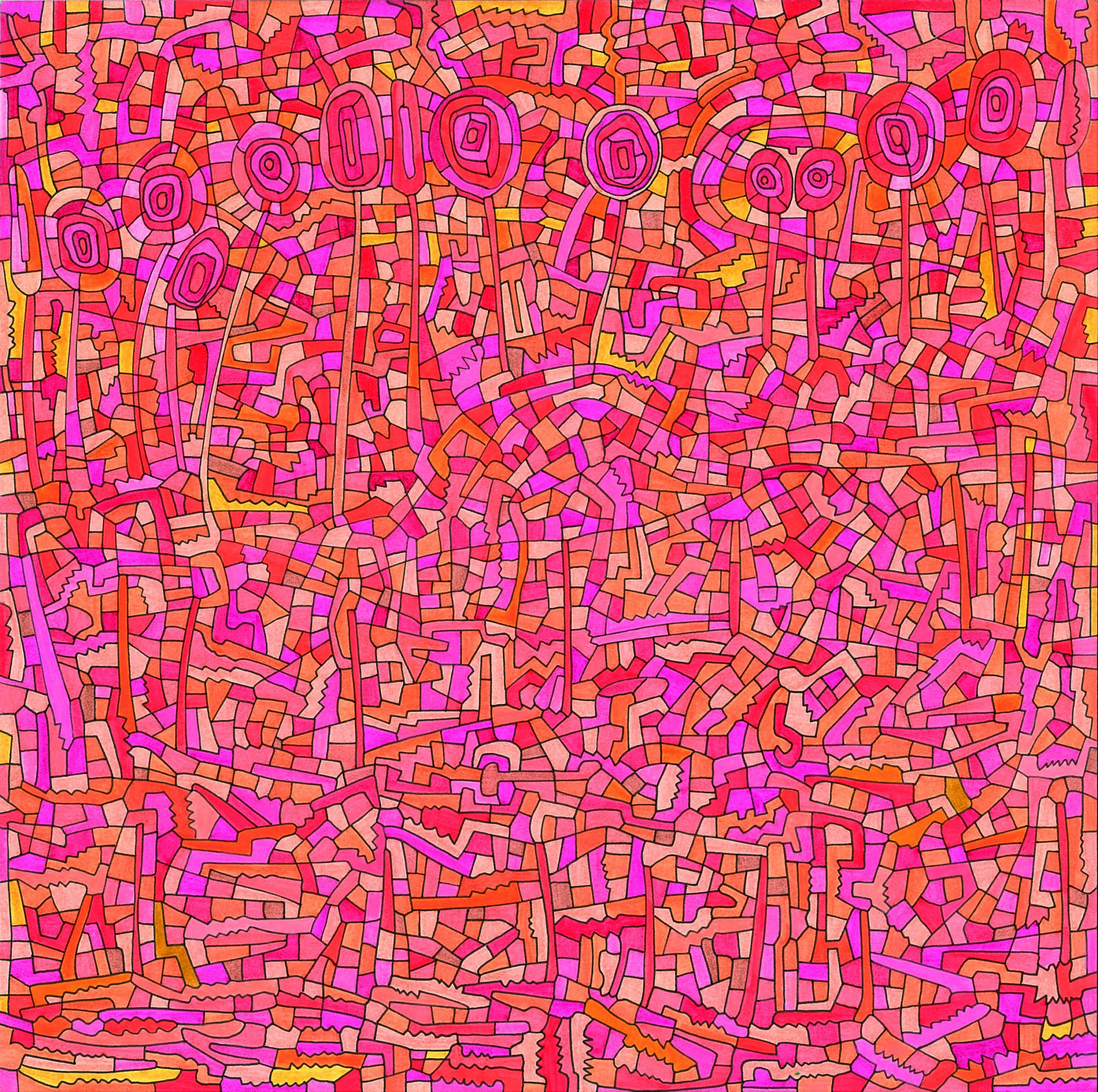 Algorithme visuel n°47, Encre et crayon sur carton, 24 × 24 cm, 2012