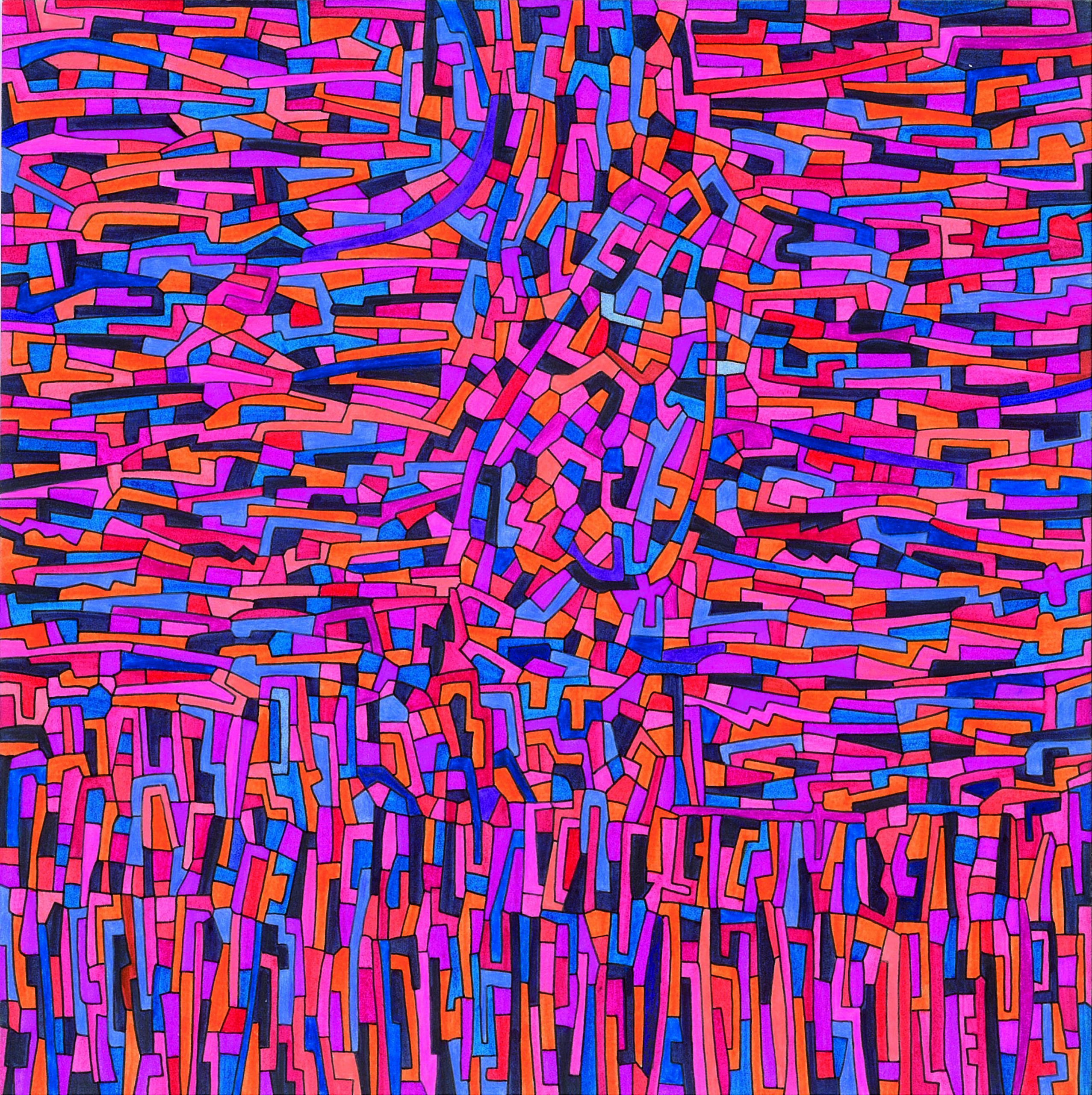 Algorithme visuel n°48, Encre et crayon sur carton, 24 × 24 cm, 2012