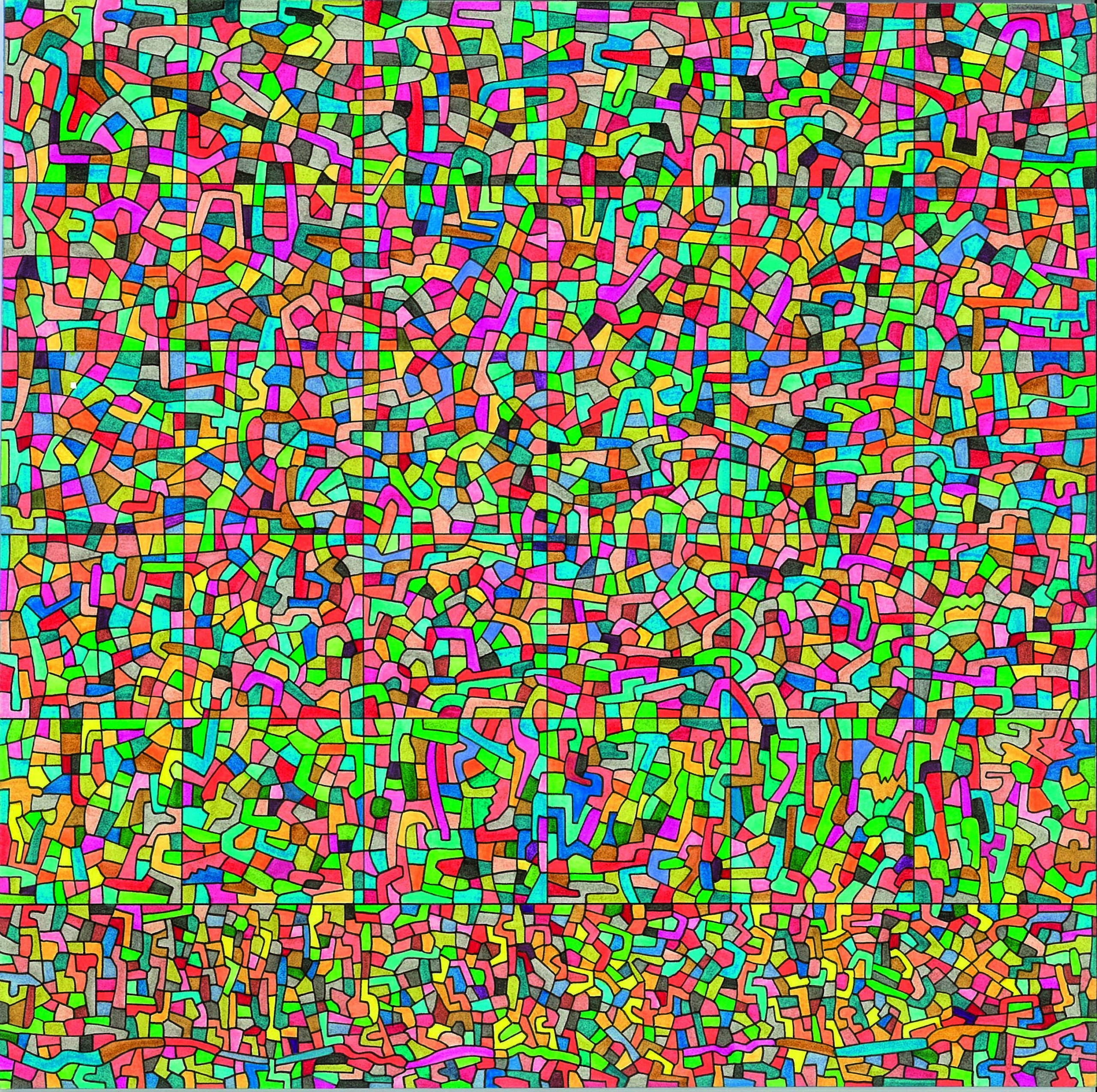 Algorithme visuel n°49, Encre et crayon sur carton, 24 × 24 cm, 2012