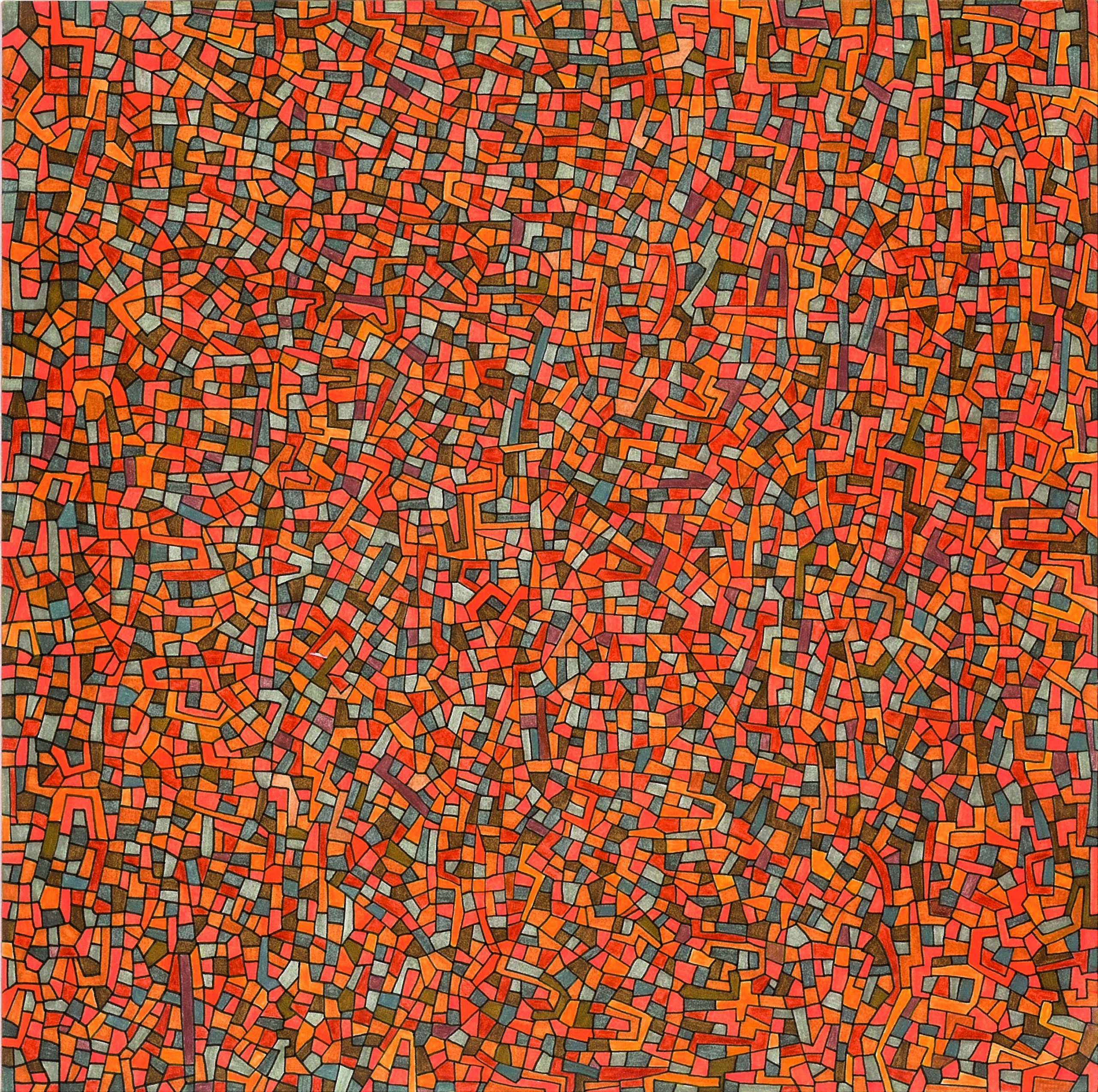 Algorithme visuel n°50, Encre et crayon sur carton, 24 × 24 cm, 2012