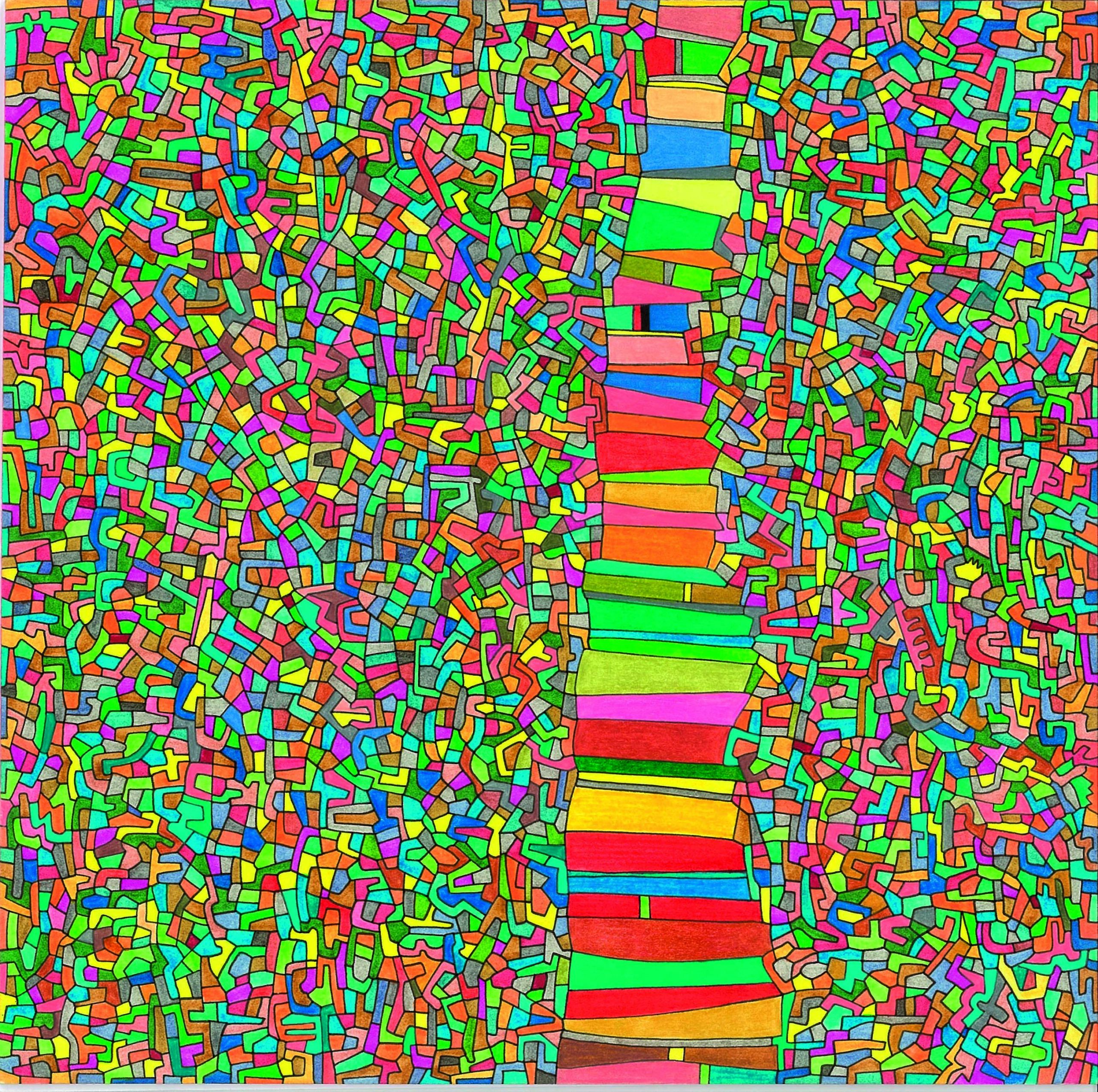 Algorithme visuel n°51, Encre et crayon sur carton, 24 × 24 cm, 2012