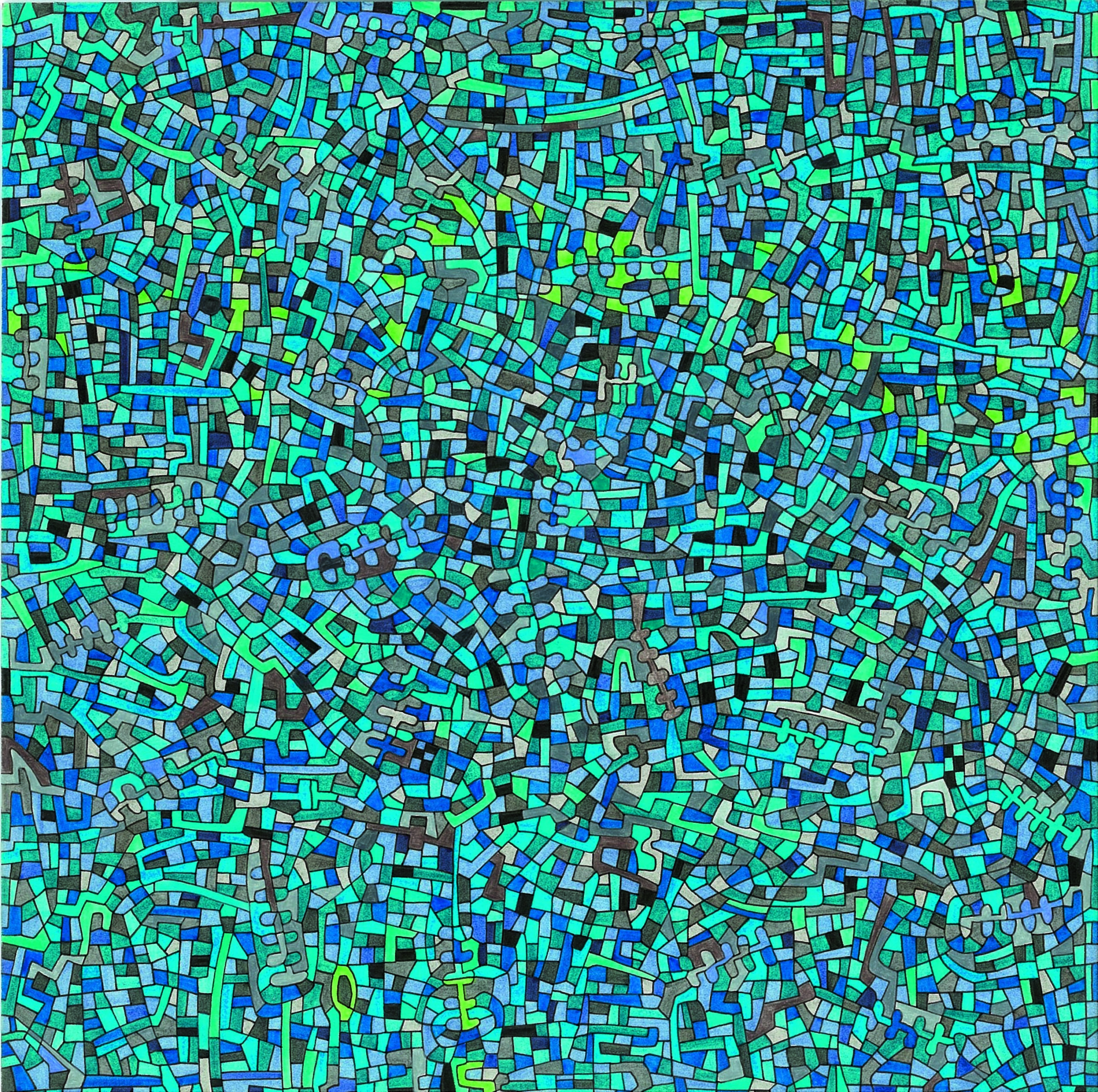 Algorithme visuel n°52, Encre et crayon sur carton, 24 × 24 cm, 2012