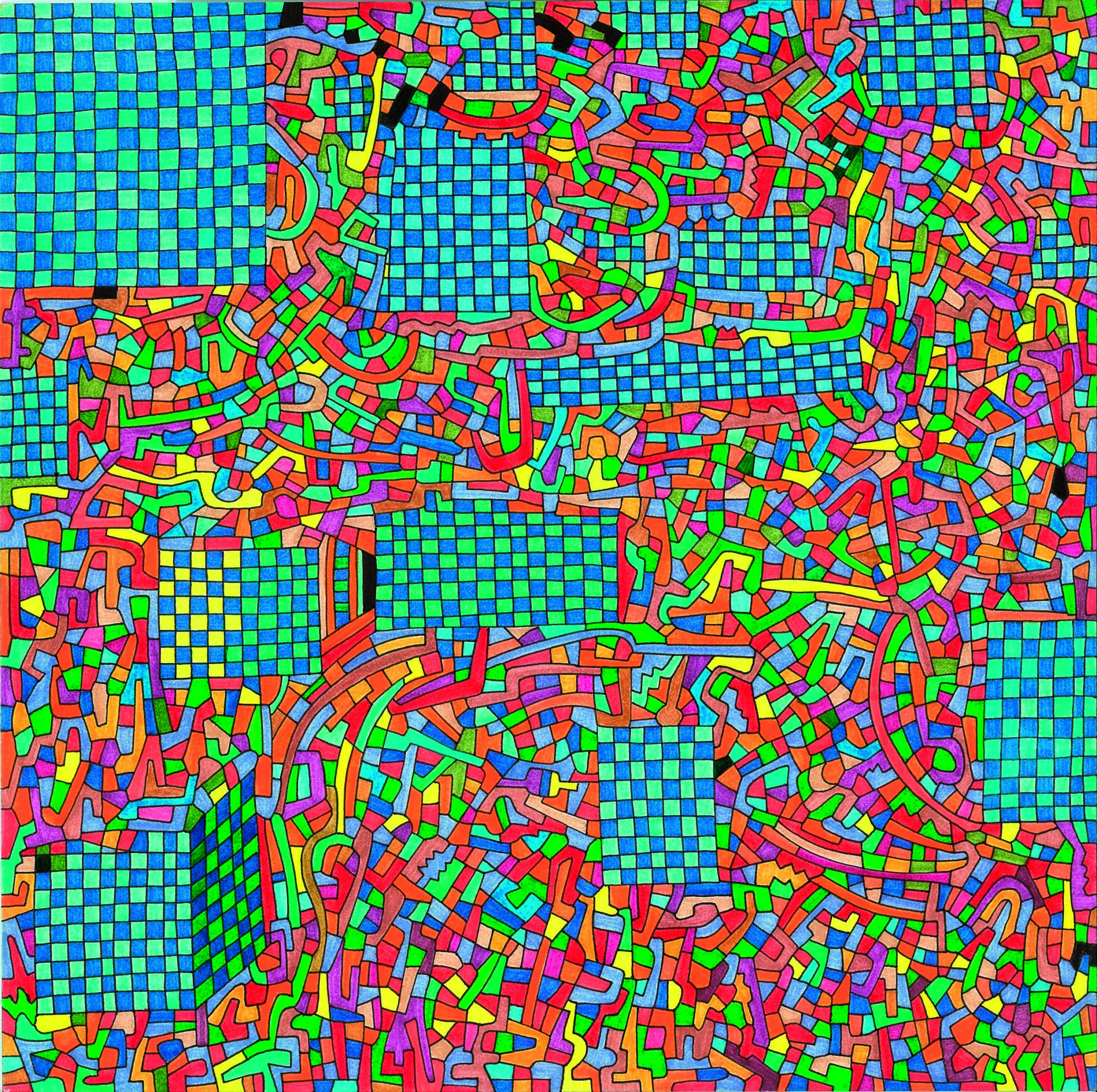 Algorithme visuel n°53, Encre et crayon sur carton, 24 × 24 cm, 2013