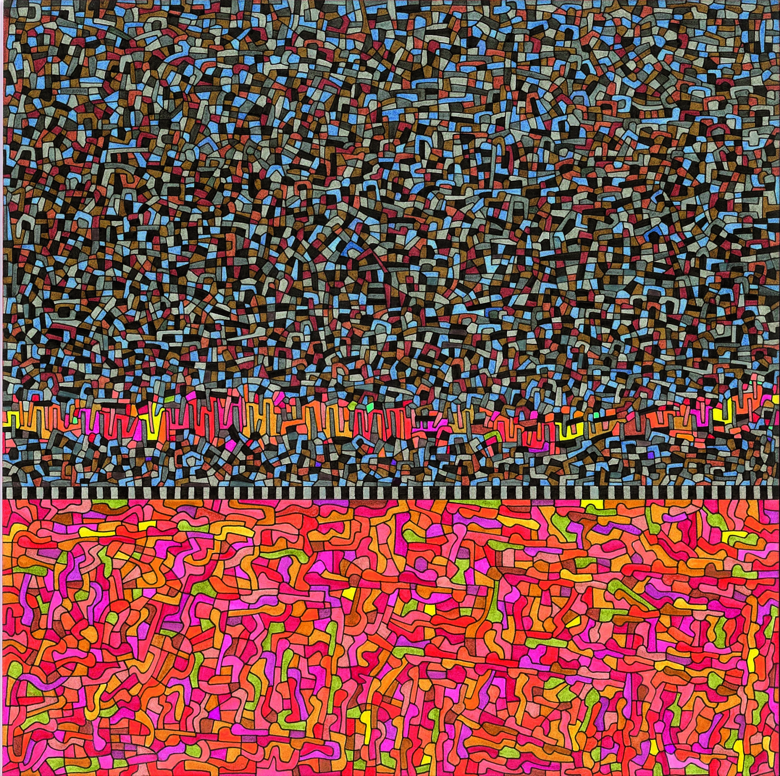 Algorithme visuel n°54, Encre et crayon sur carton, 24 × 24 cm, 2014