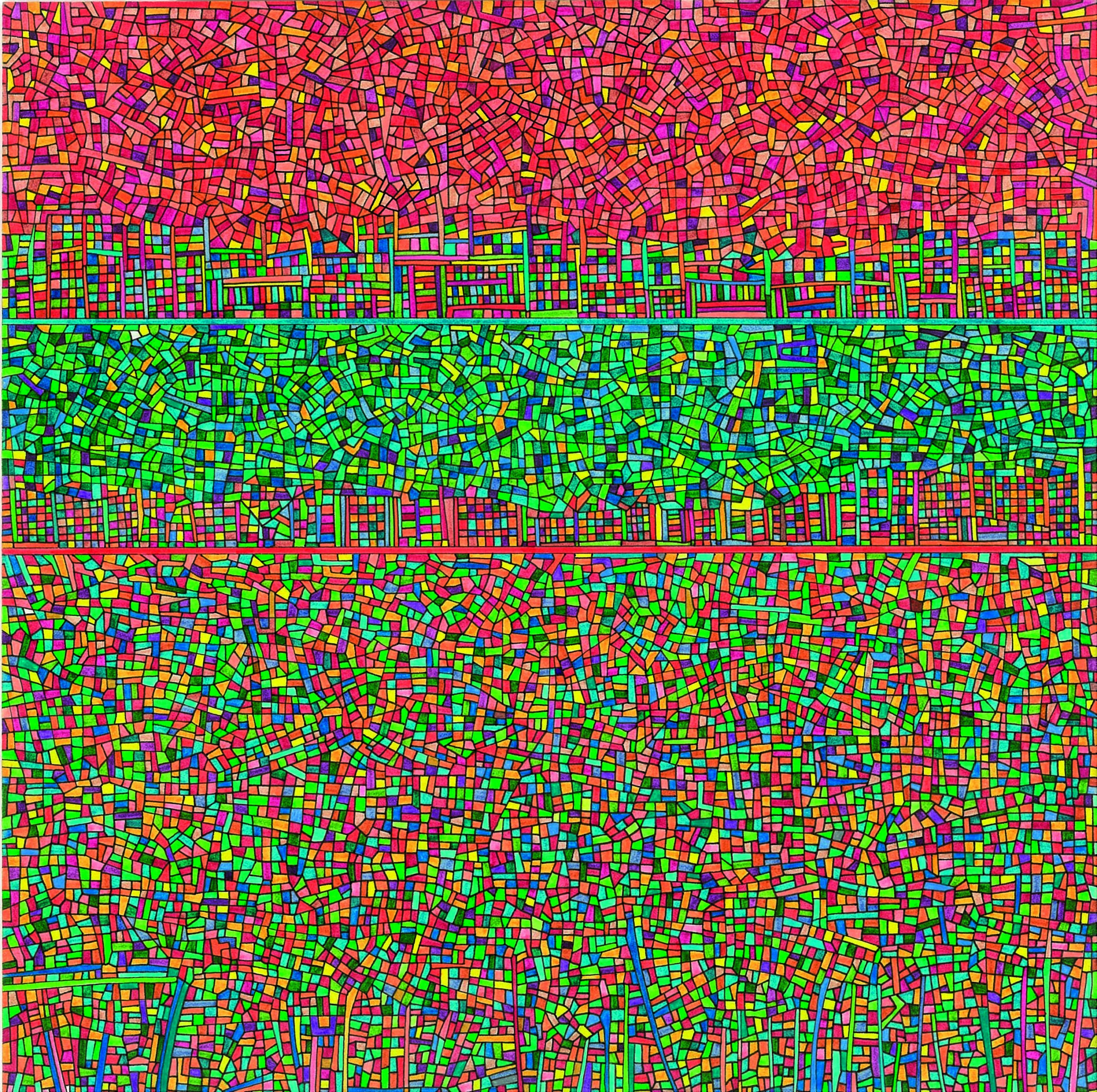 Algorithme visuel n°55, Encre et crayon sur carton, 24 × 24 cm, 2014