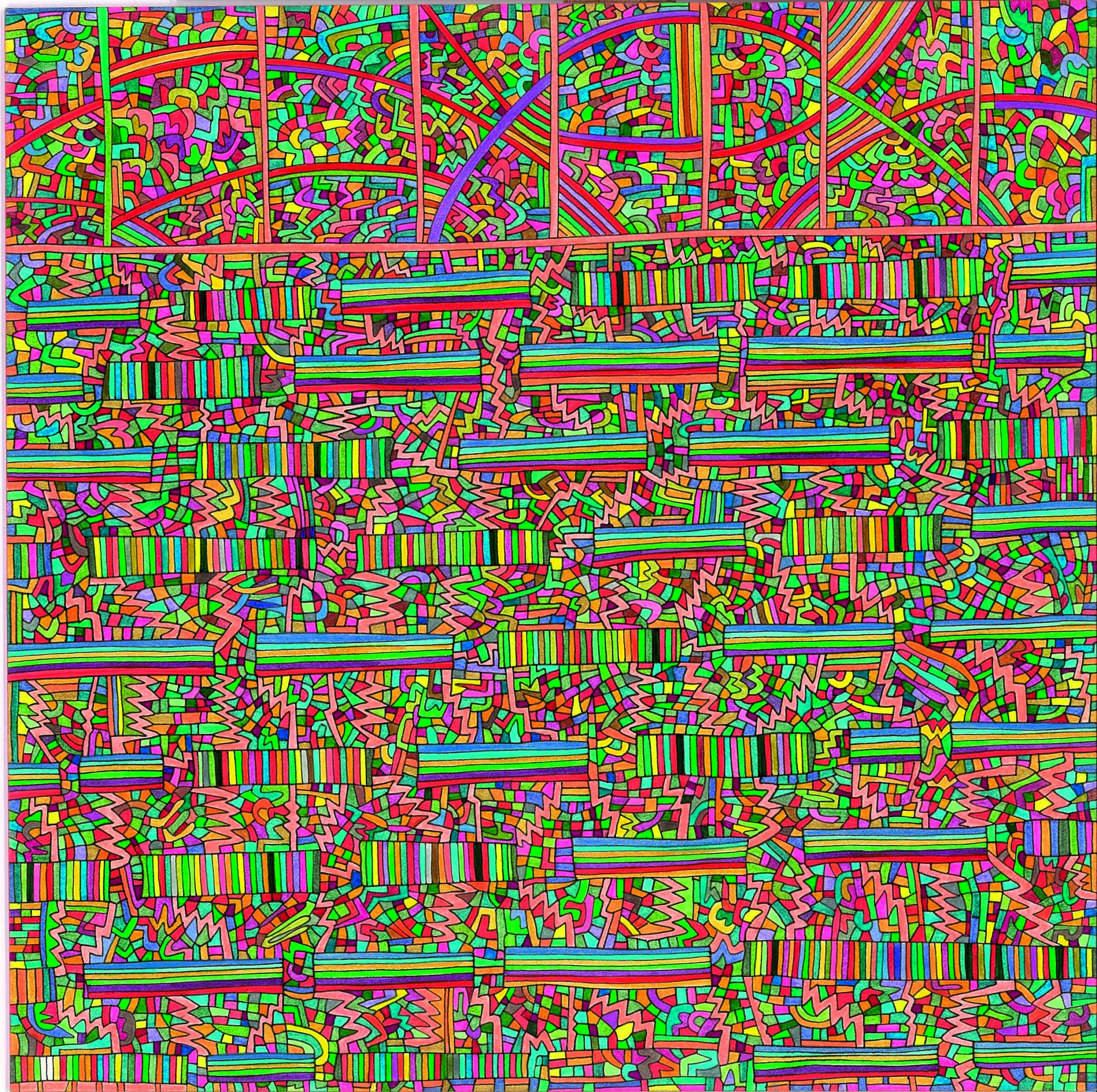 Algorithme visuel n°56, Encre et crayon sur carton, 24 × 24 cm, 2014