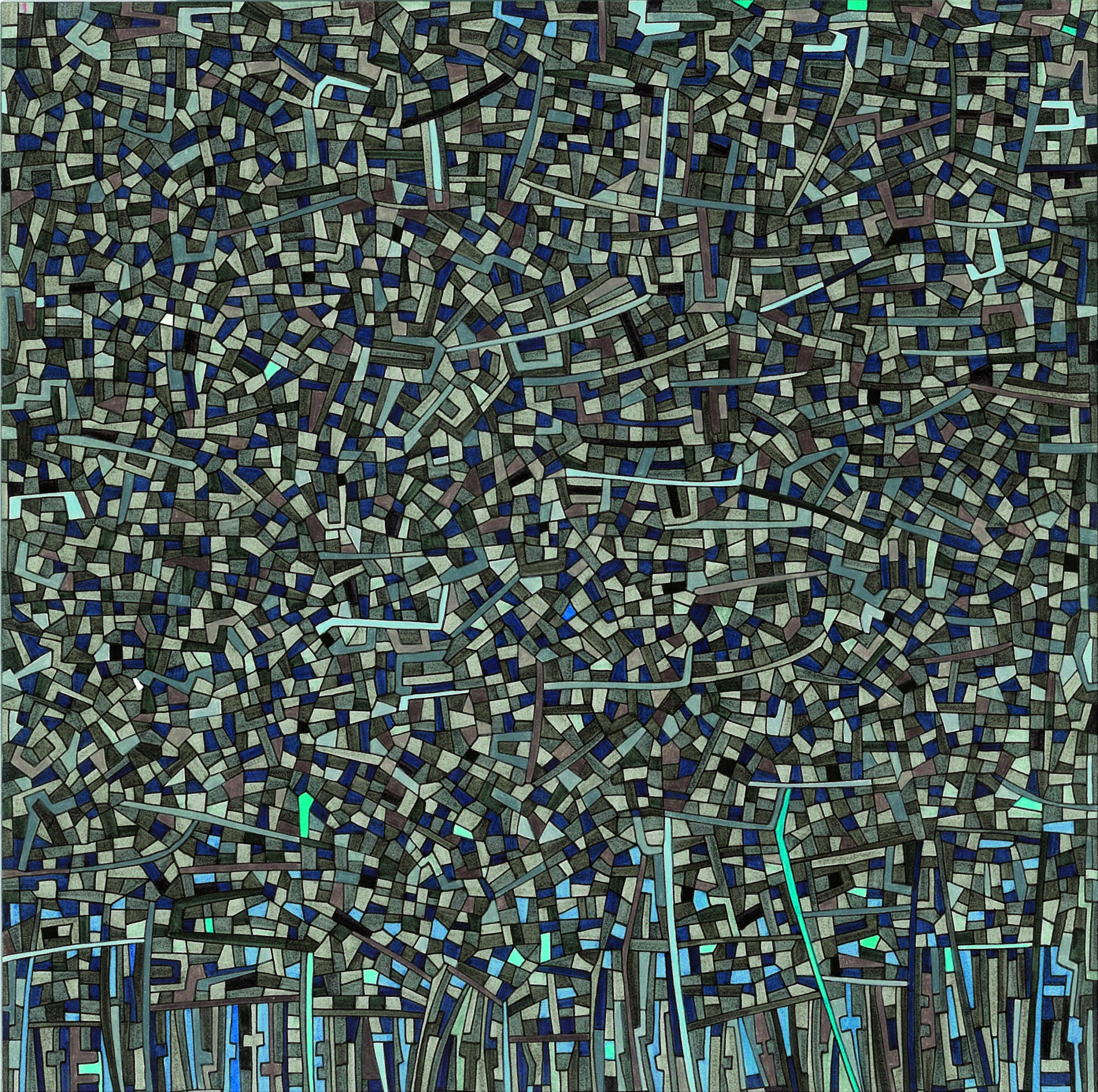 Algorithme visuel n°57, Encre et crayon sur carton, 24 × 24 cm, 2014