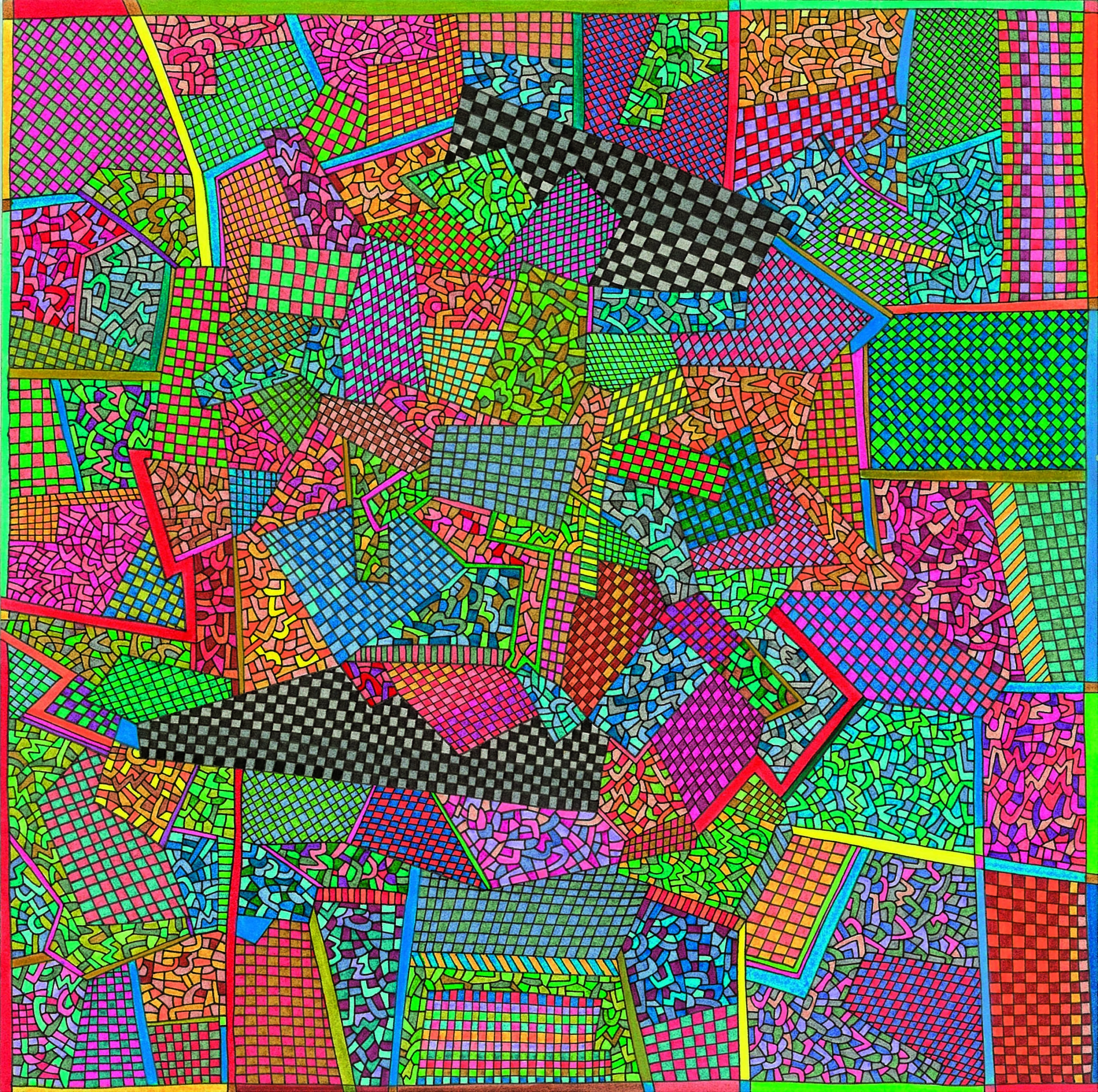 Algorithme visuel n°58, Encre et crayon sur carton, 24 × 24 cm, 2014