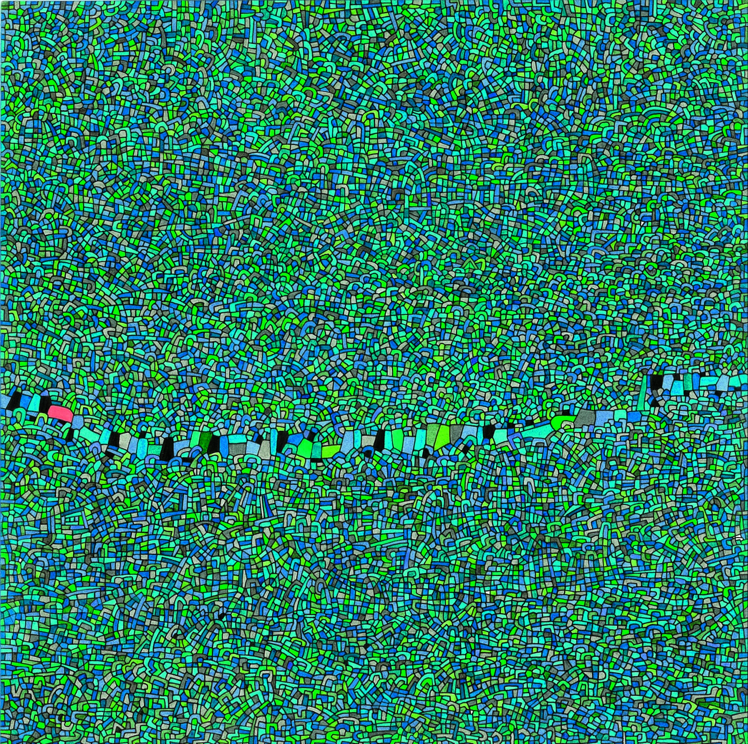 Algorithme visuel n°60, Encre et crayon sur carton, 24 × 24 cm, 2015