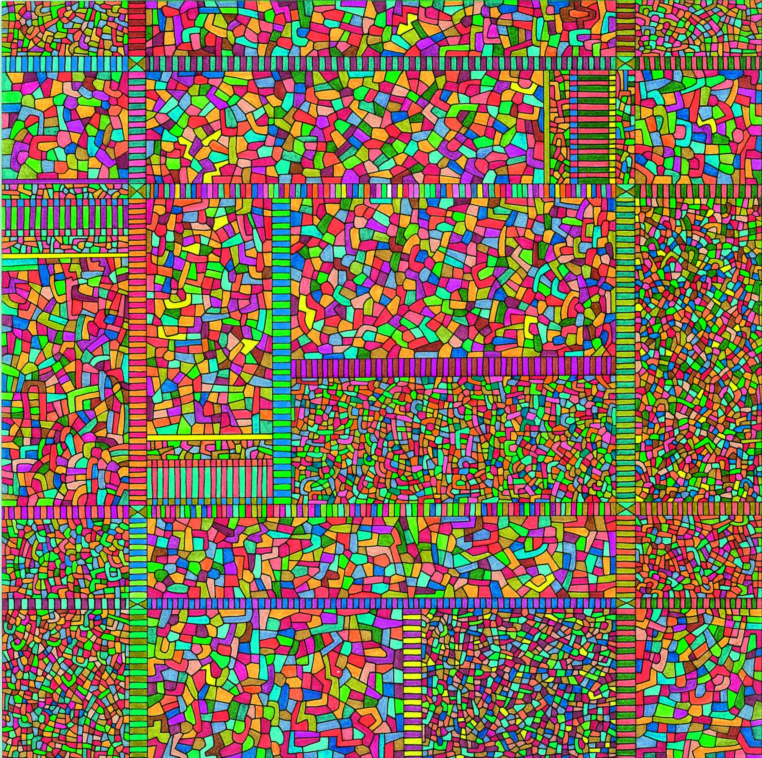 Algorithme visuel n°61, Encre et crayon sur carton, 24 × 24 cm, 2015