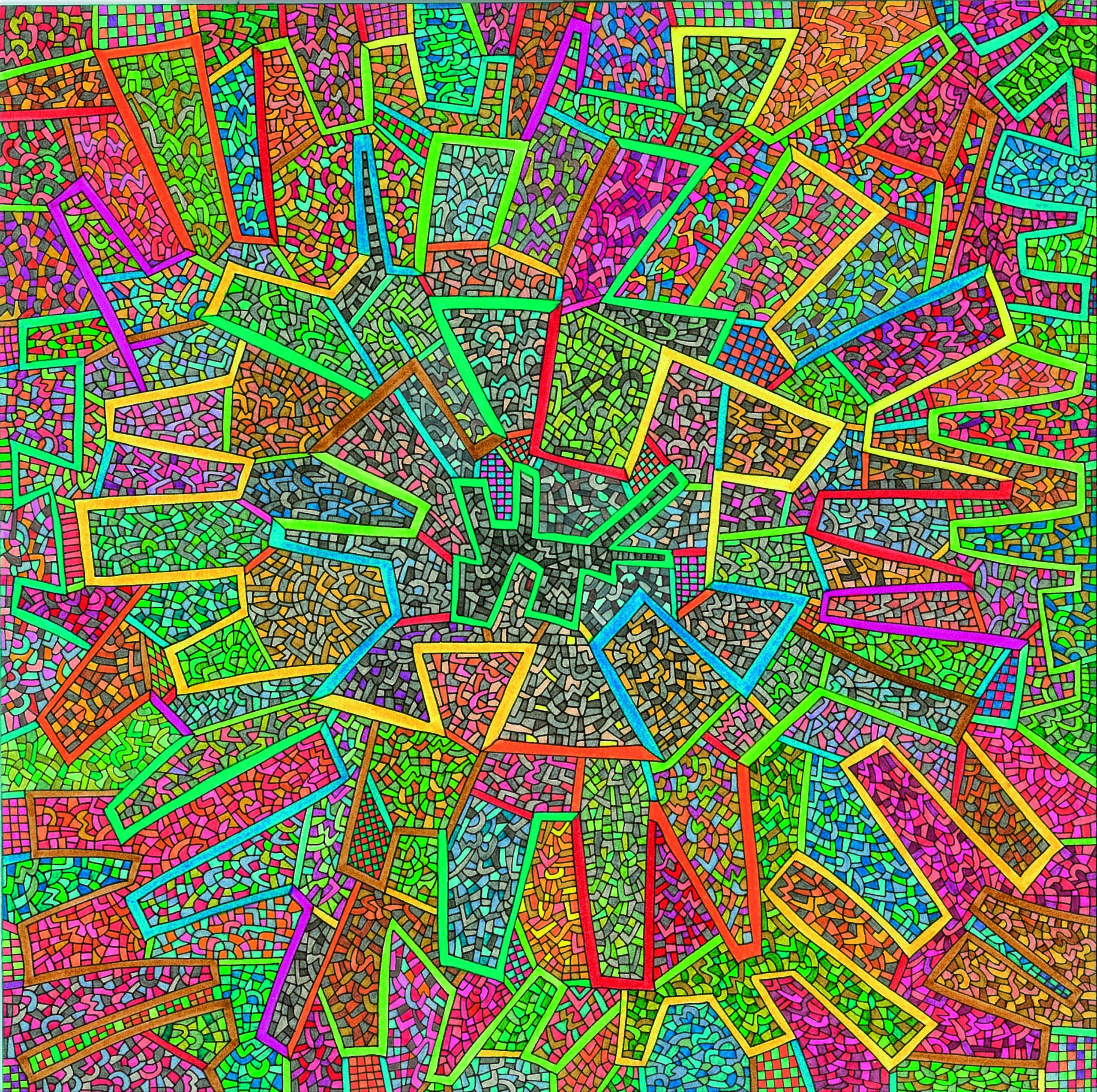 Algorithme visuel n°62, Encre et crayon sur carton, 24 × 24 cm, 2015