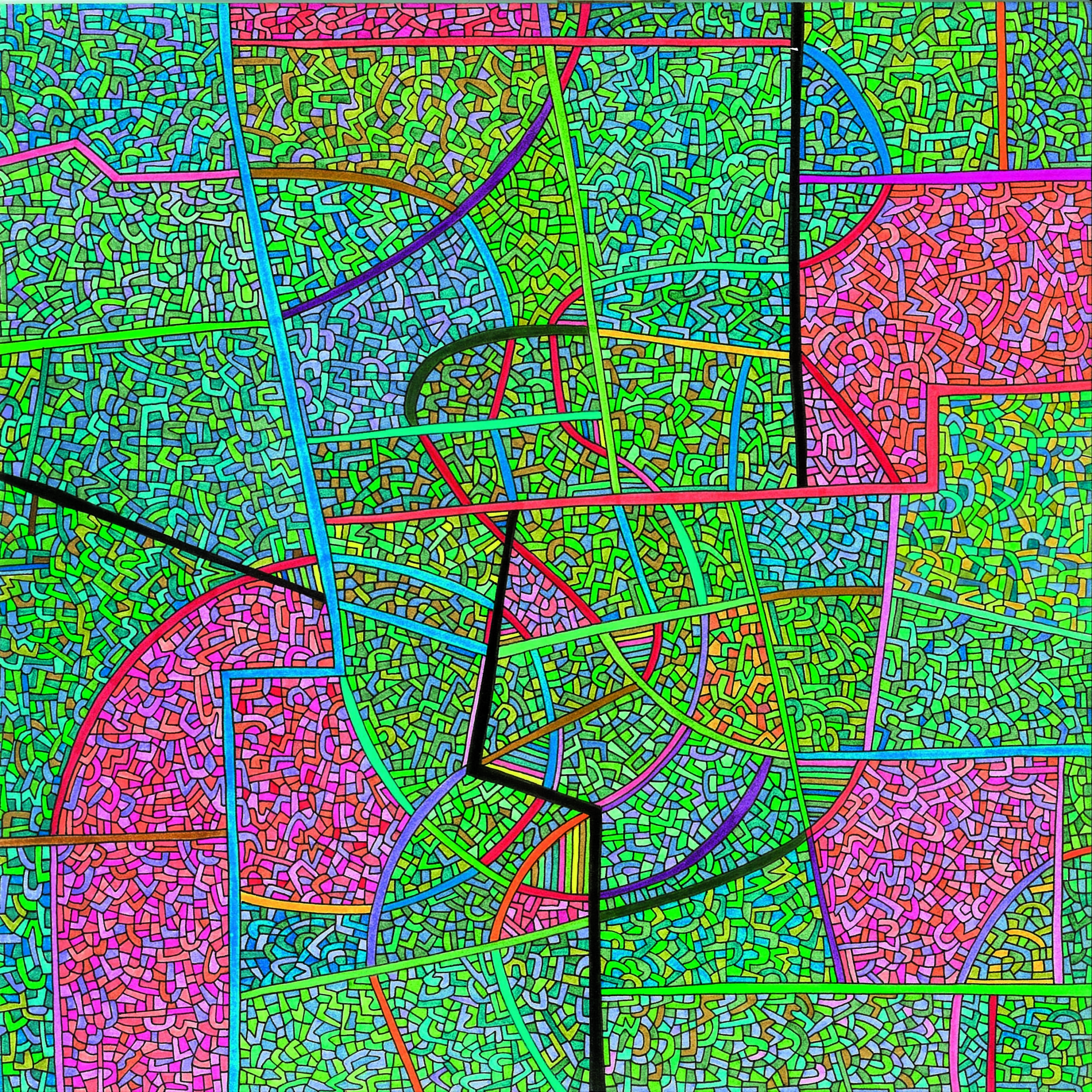 Algorithme visuel n°63, Encre et crayon sur carton, 24 × 24 cm, 2015