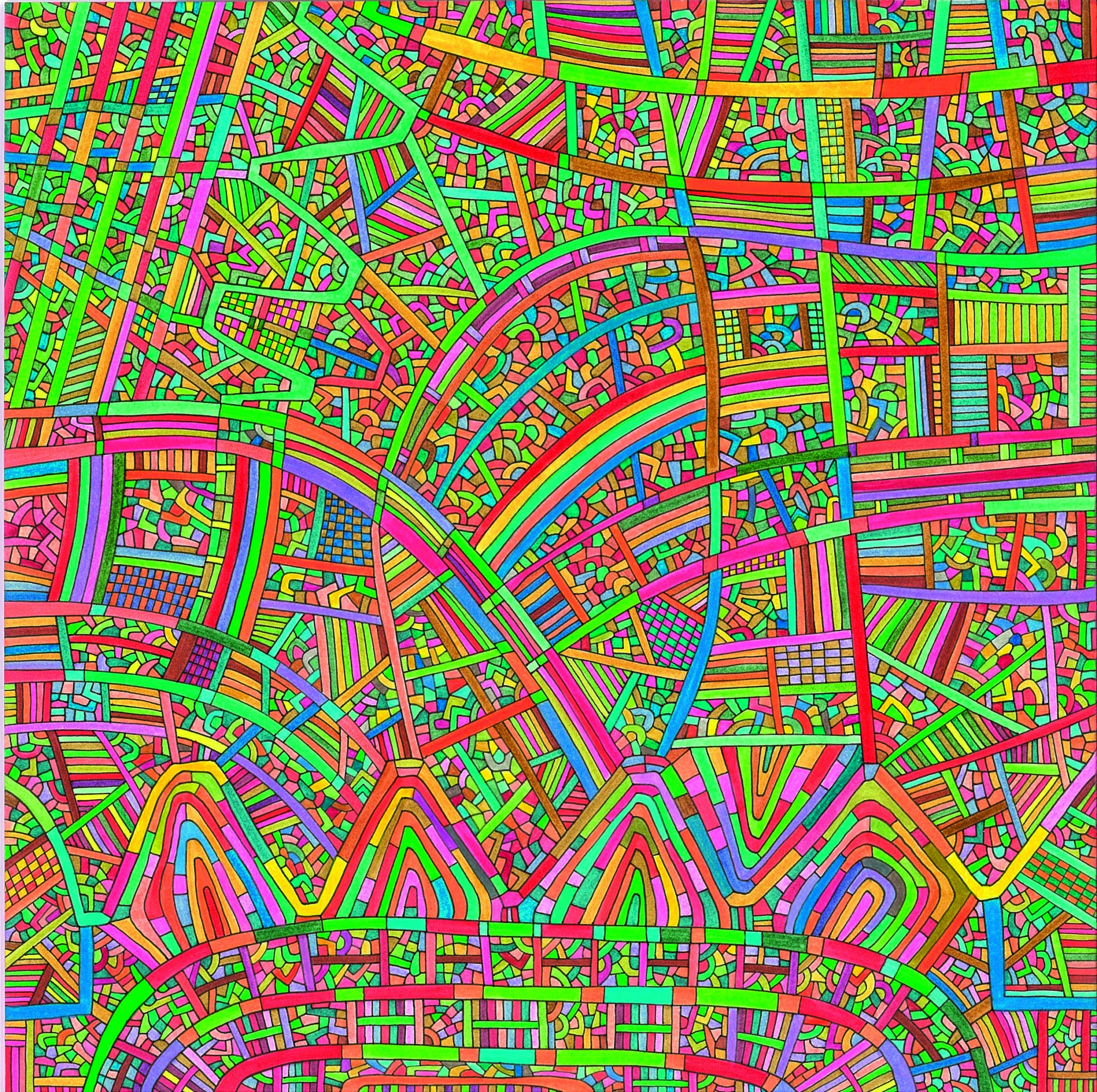 Algorithme visuel n°64, Encre et crayon sur carton, 24 × 24 cm, 2016