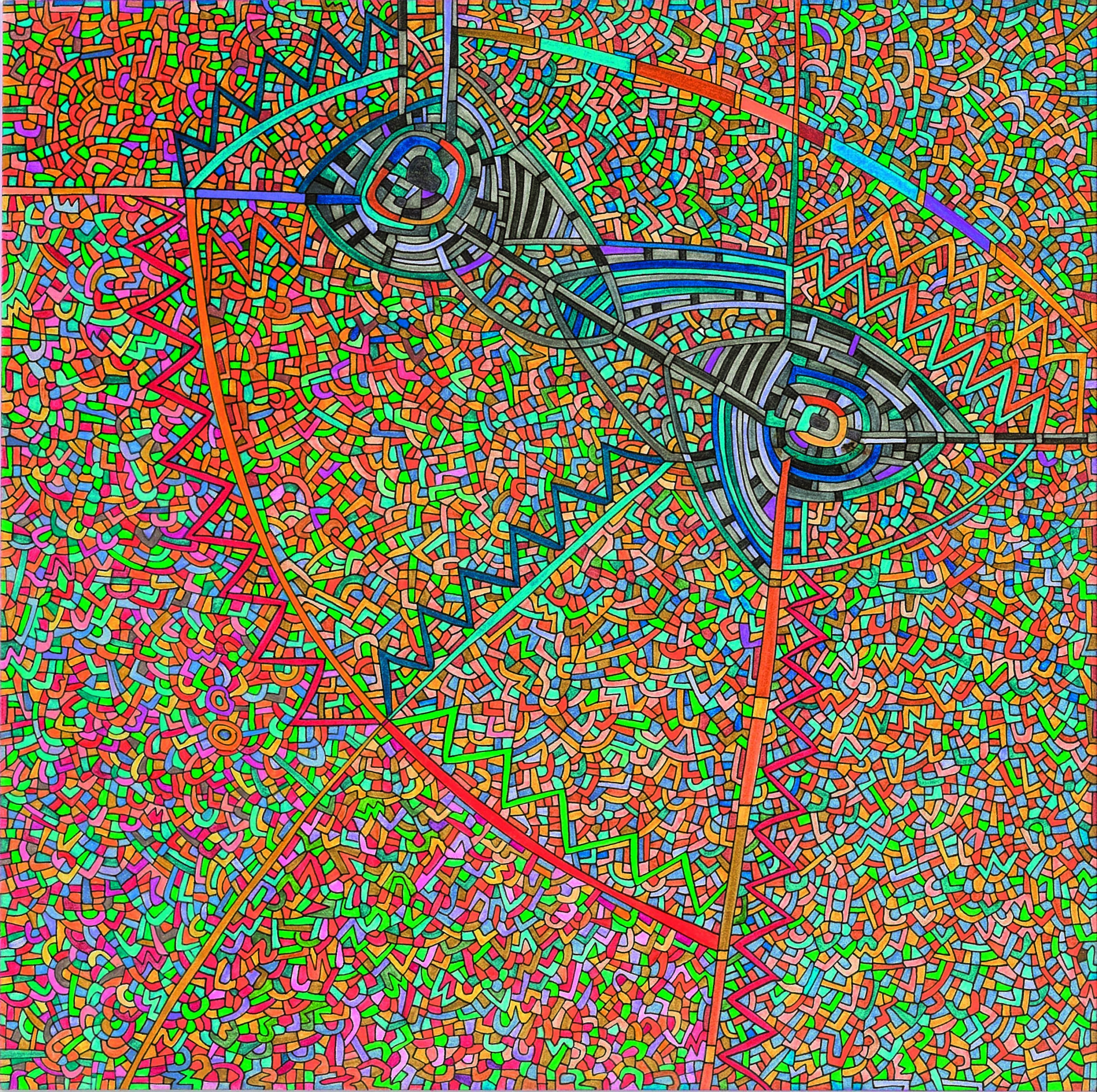 Algorithme visuel n°65, Encre et crayon sur carton, 24 × 24 cm, 2016