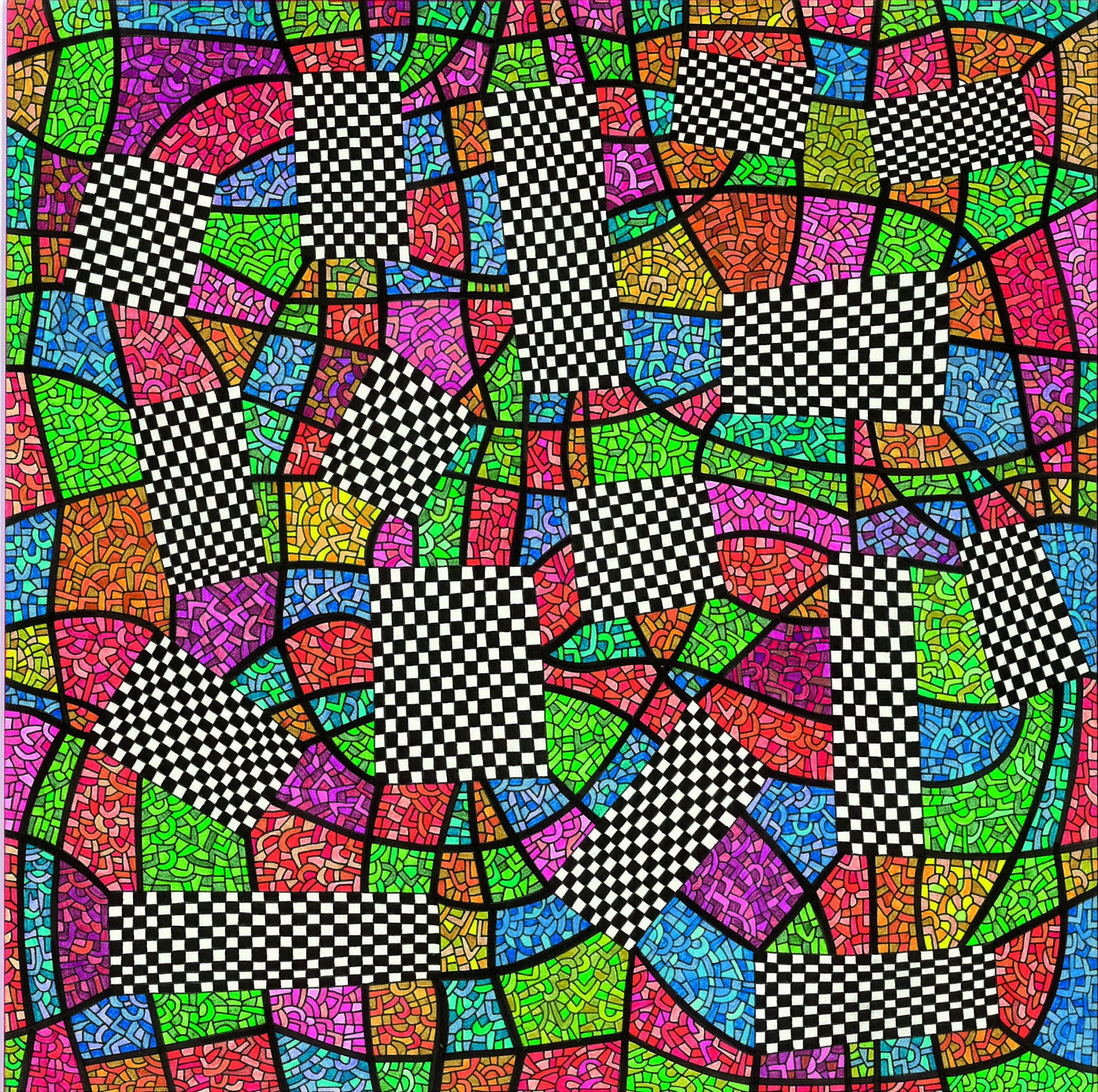 Algorithme visuel n°66, Encre et crayon sur carton, 24 × 24 cm, 2016
