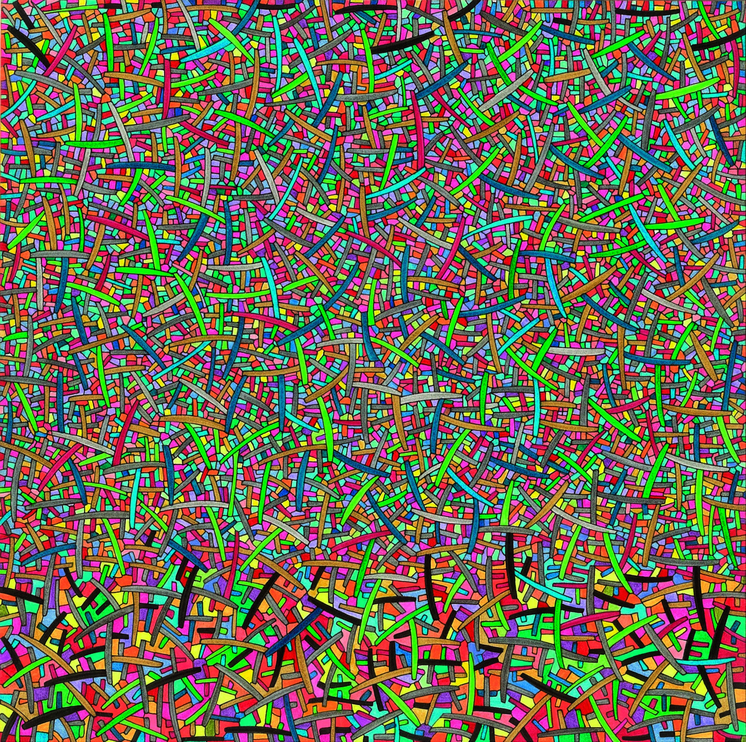 Algorithme visuel n°67, Encre et crayon sur carton, 24 × 24 cm, 2016