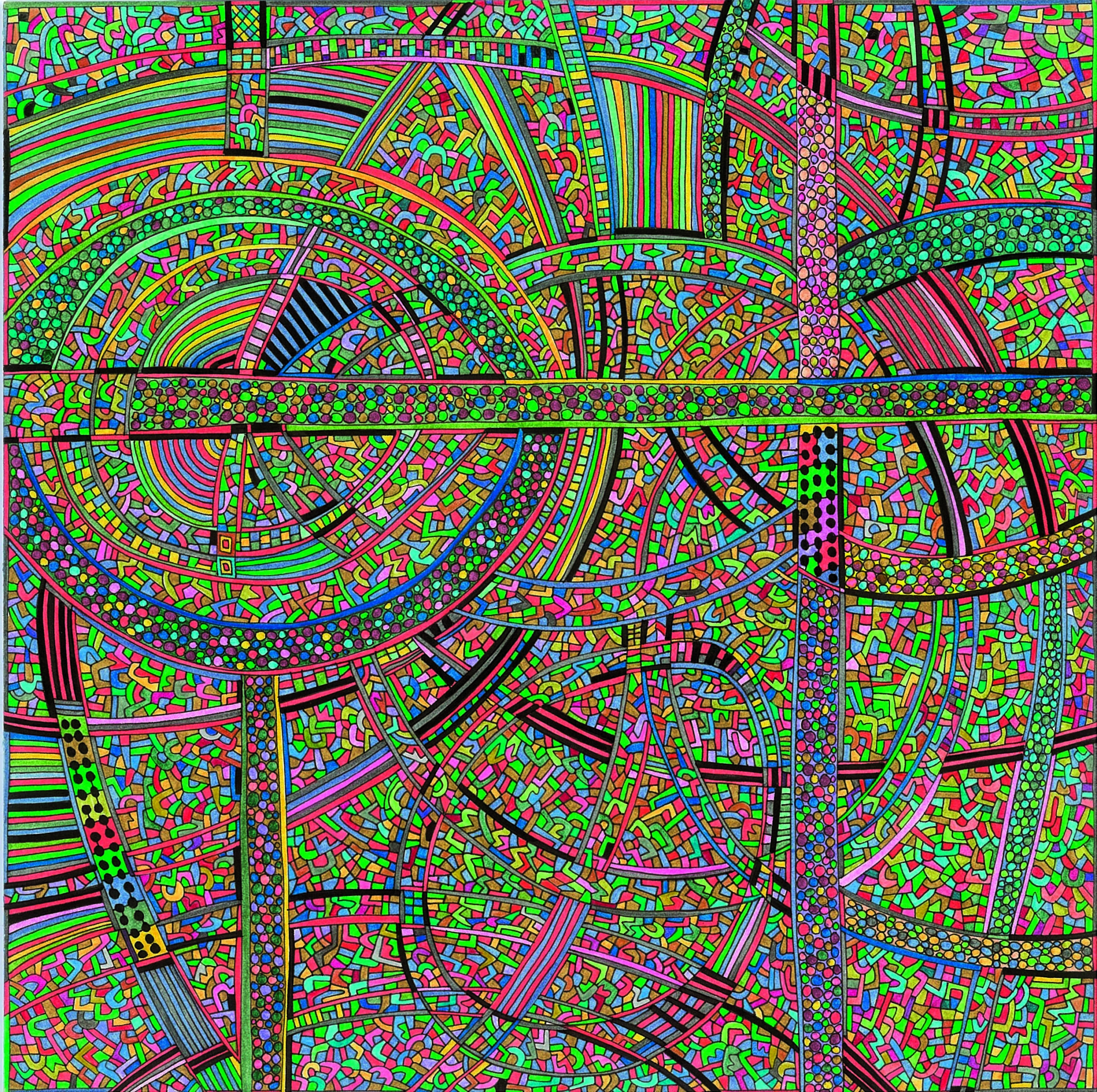 Algorithme visuel n°69, Encre et crayon sur carton, 24 × 24 cm, 2016