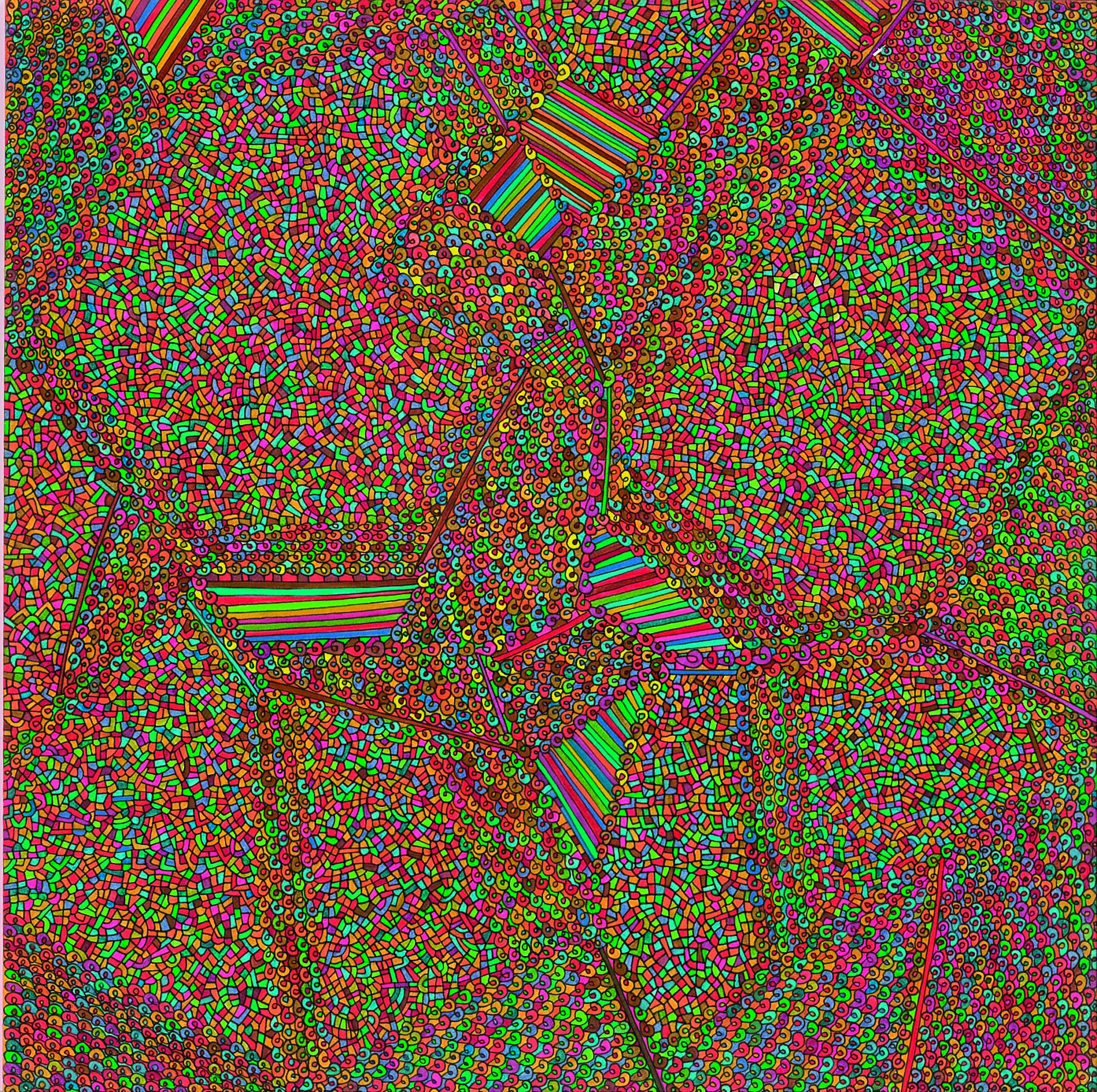 Algorithme visuel n°70, Encre et crayon sur carton, 24 × 24 cm, 2016