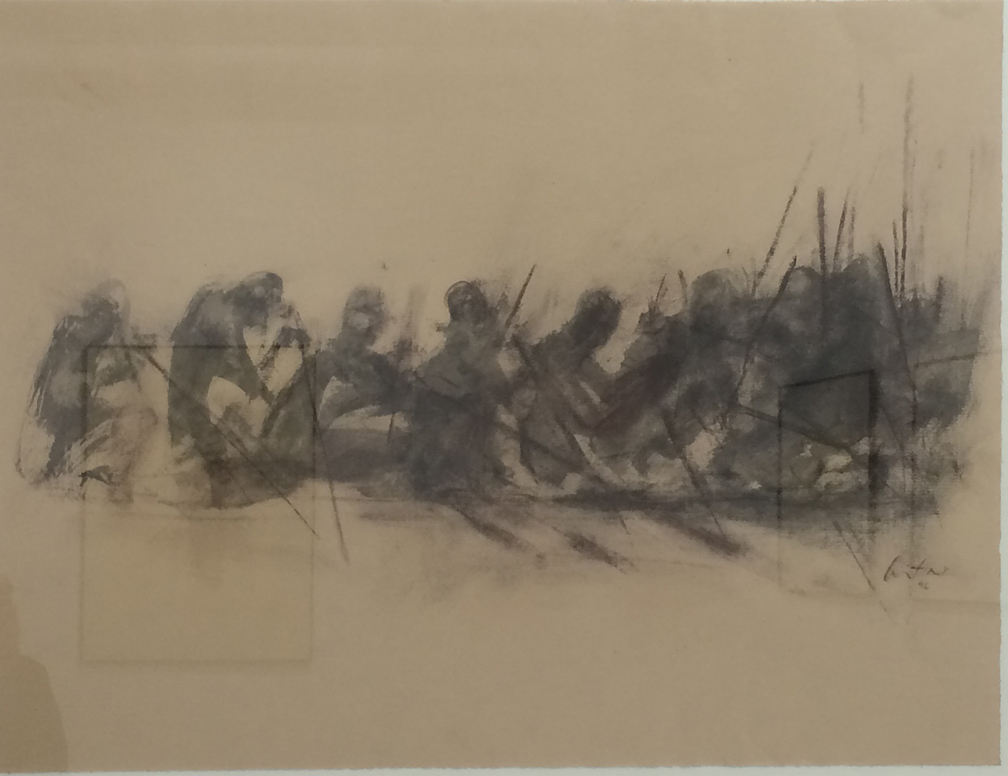 Groupe de rameurs, Encre sur papier Xuan, 40 × 52 cm, 1996