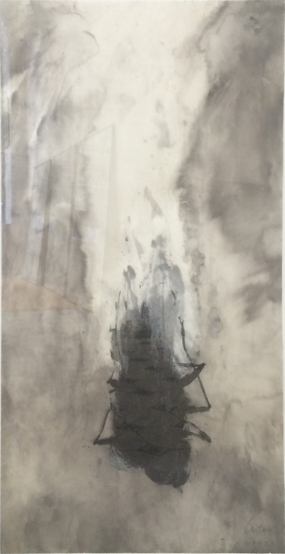Lucifer glissant, Encre sur papier Xuan, 70 × 36 cm, 2014