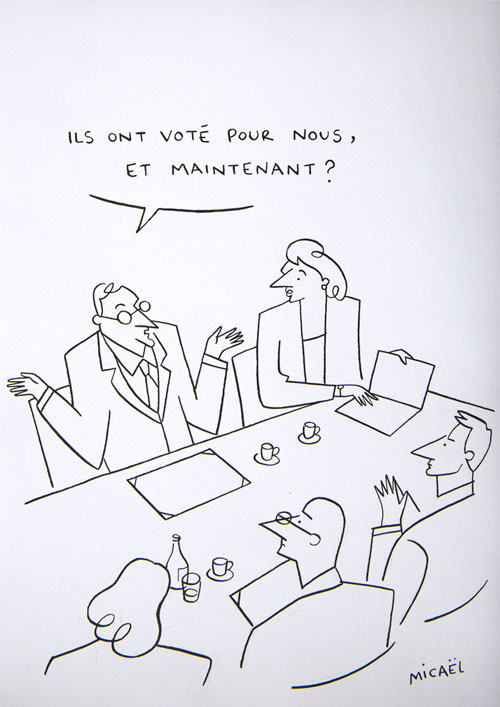 ils ont voté, Encre de Chine, 30 × 21 cm, 2013
