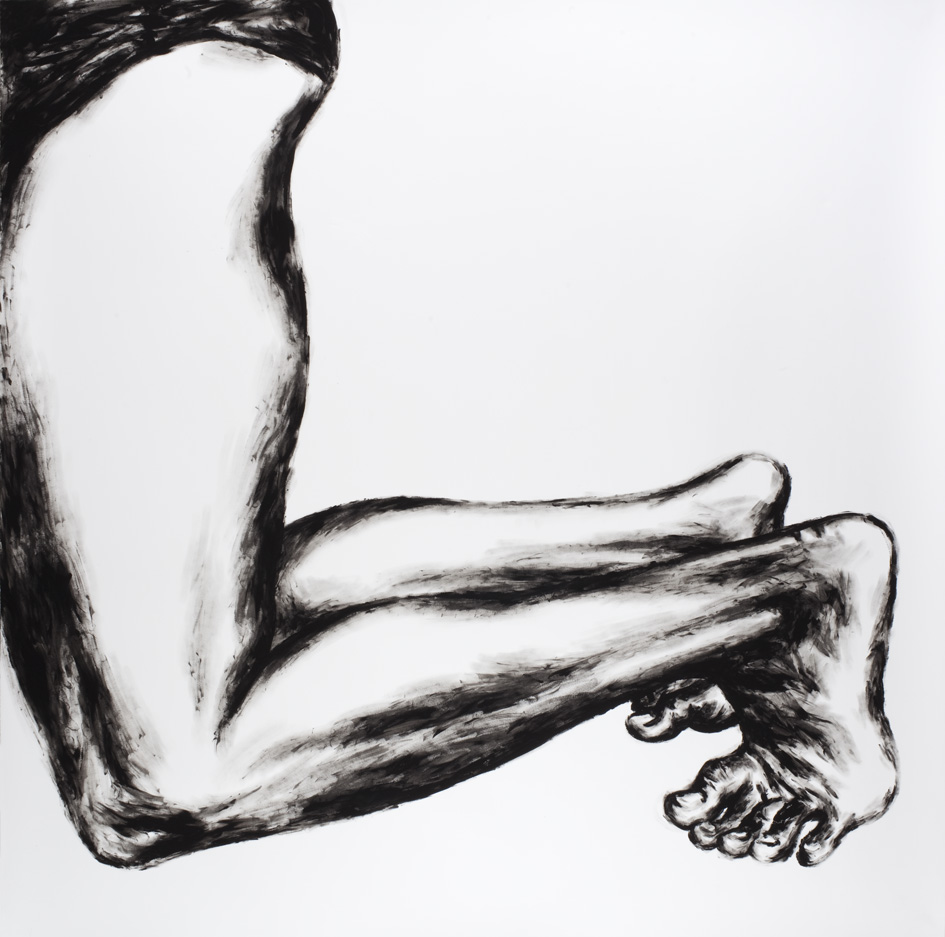 Genou, Peinture au doigt gouache noire sur Canson, 150 × 150 cm, 2010