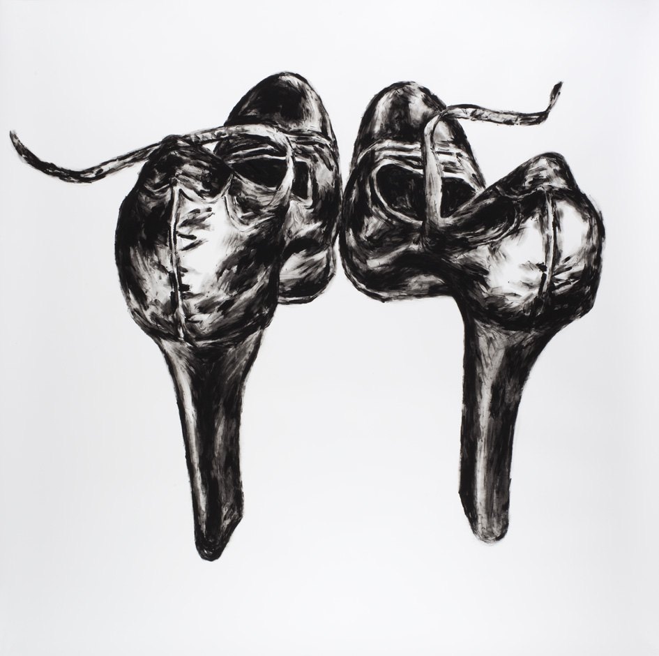 Talons, Peinture au doigt gouache noire sur Canson, 150 × 150 cm, 2010